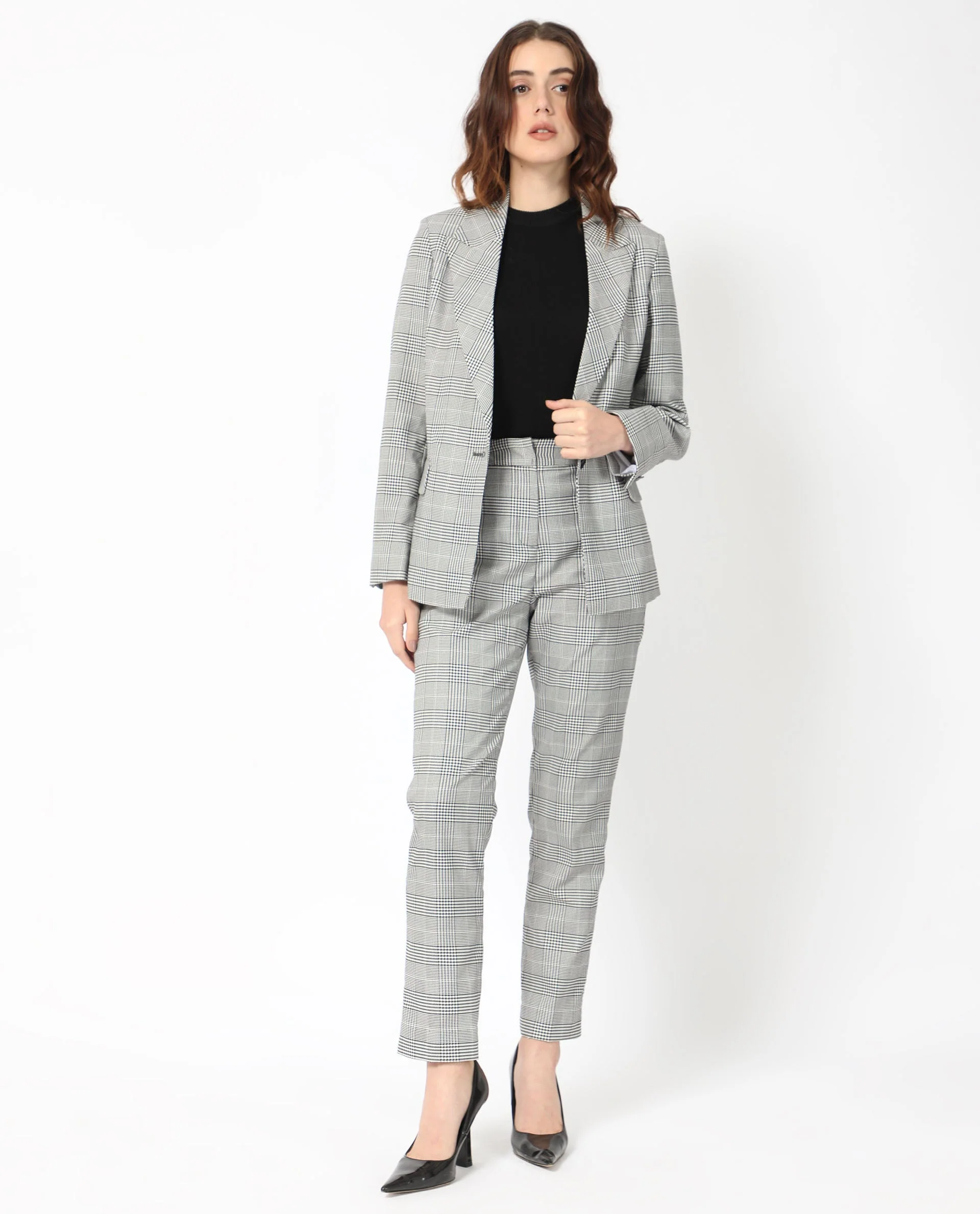 Rareism Women's Tucila Black Polyester Checked Ankle Length Tailored Trouser - Image 3