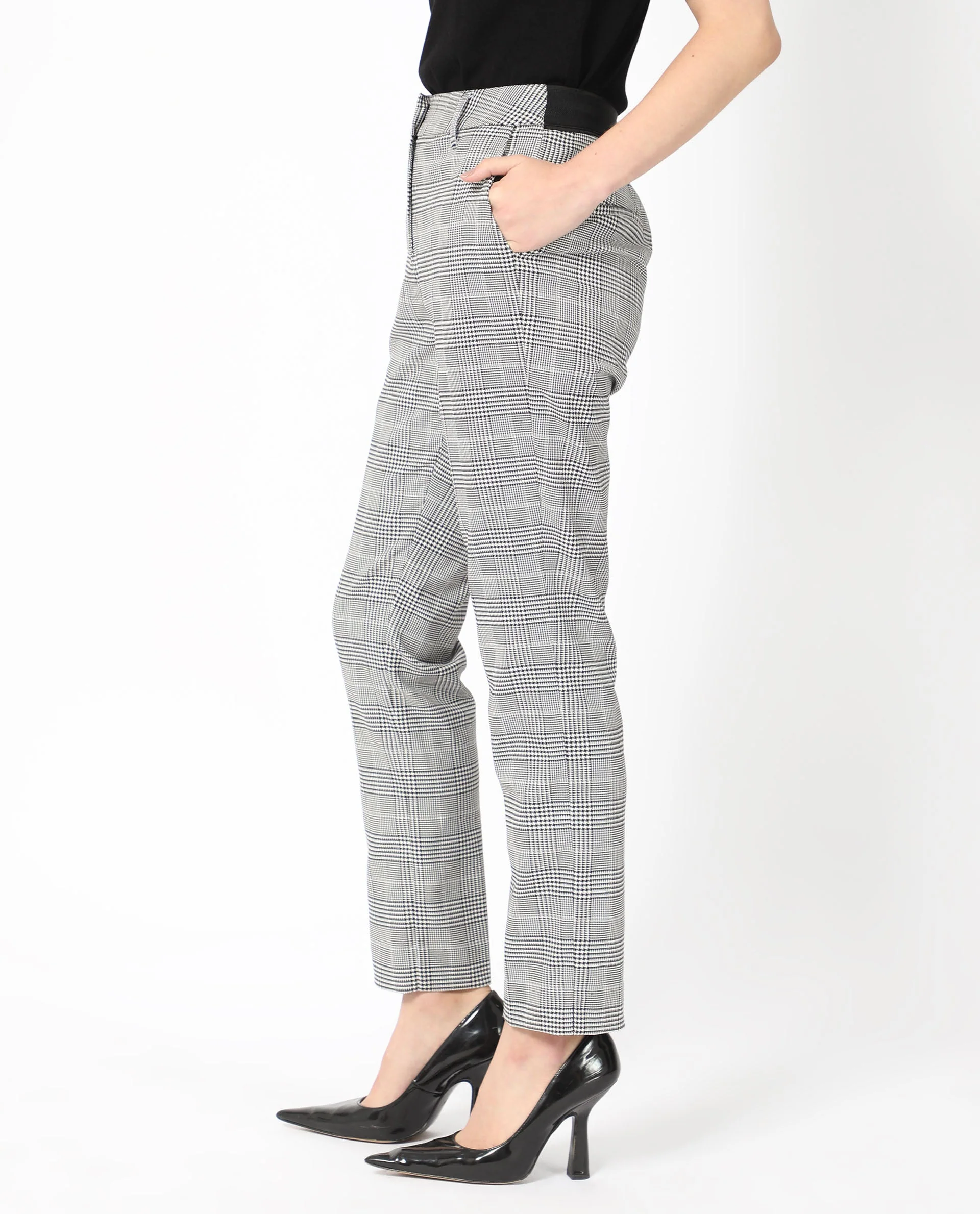 Rareism Women's Tucila Black Polyester Checked Ankle Length Tailored Trouser - Image 7