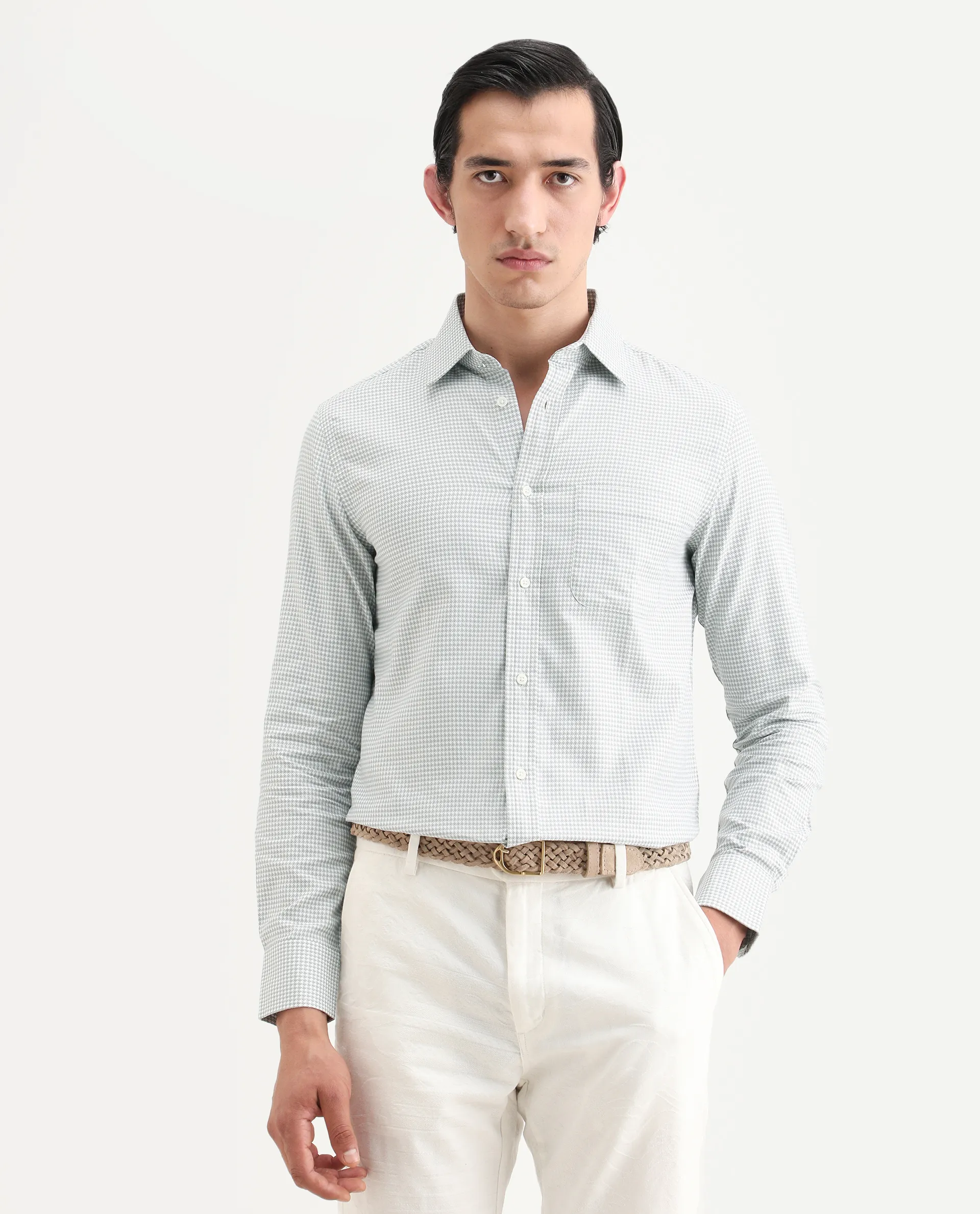 Rare Rabbit Men's Tucky Grey Cotton Blend Striped Print Regular Fit Full Sleeve Collared Shirt - Image 3
