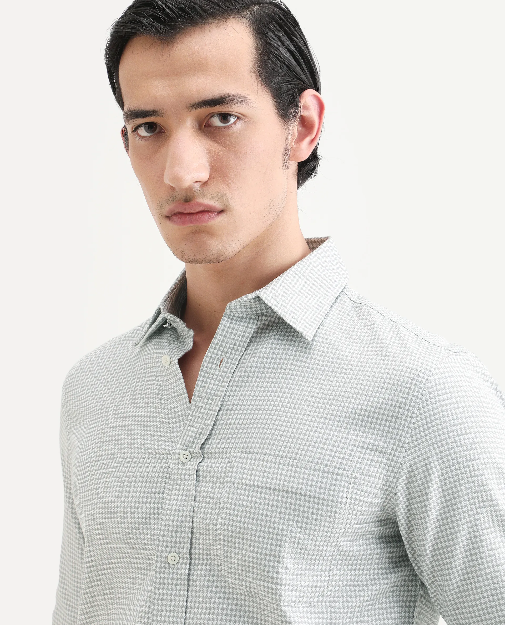Rare Rabbit Men's Tucky Grey Cotton Blend Striped Print Regular Fit Full Sleeve Collared Shirt - Image 4
