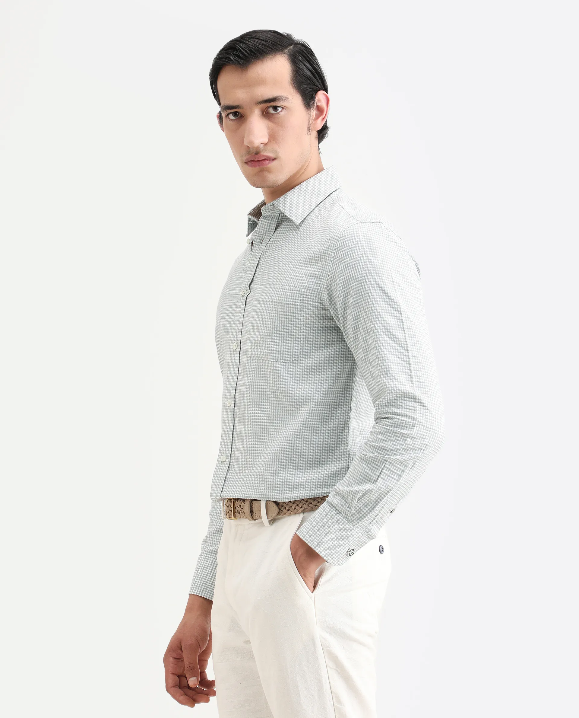 Rare Rabbit Men's Tucky Grey Cotton Blend Striped Print Regular Fit Full Sleeve Collared Shirt - Image 5