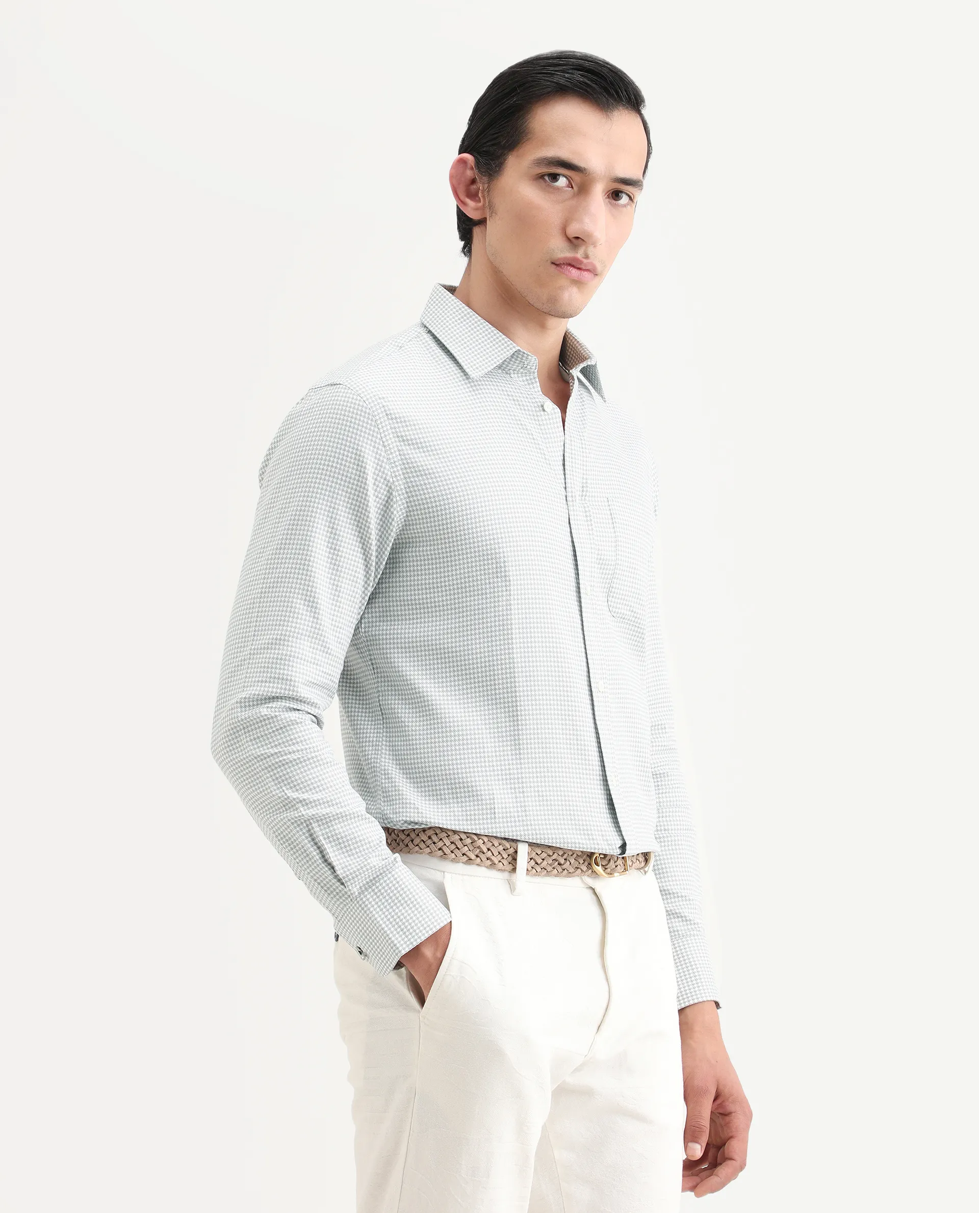 Rare Rabbit Men's Tucky Grey Cotton Blend Striped Print Regular Fit Full Sleeve Collared Shirt - Image 6