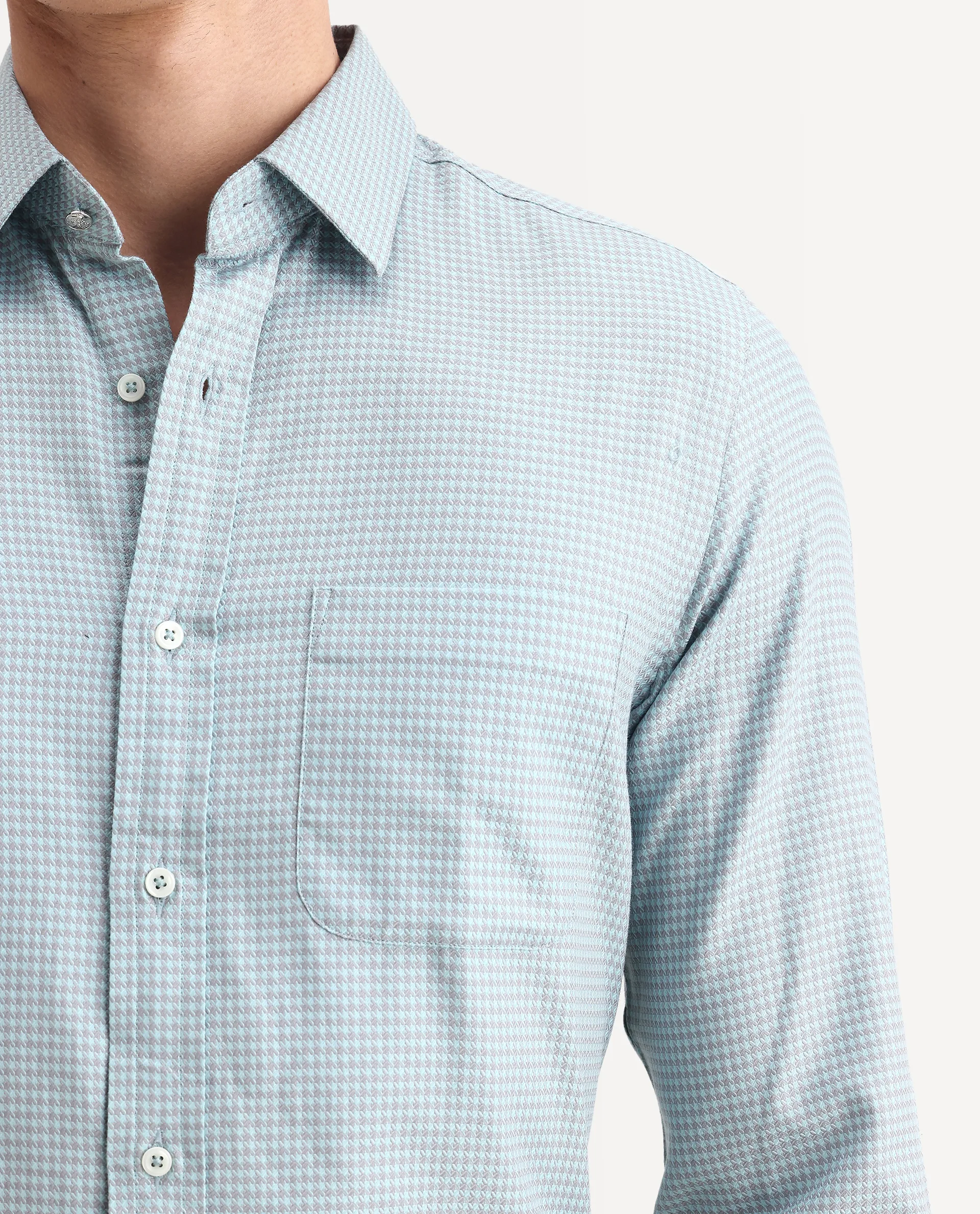 Rare Rabbit Men's Tucky Light Blue Cotton Checked Print Regular Fit Full Sleeve Collared Shirt - Image 3