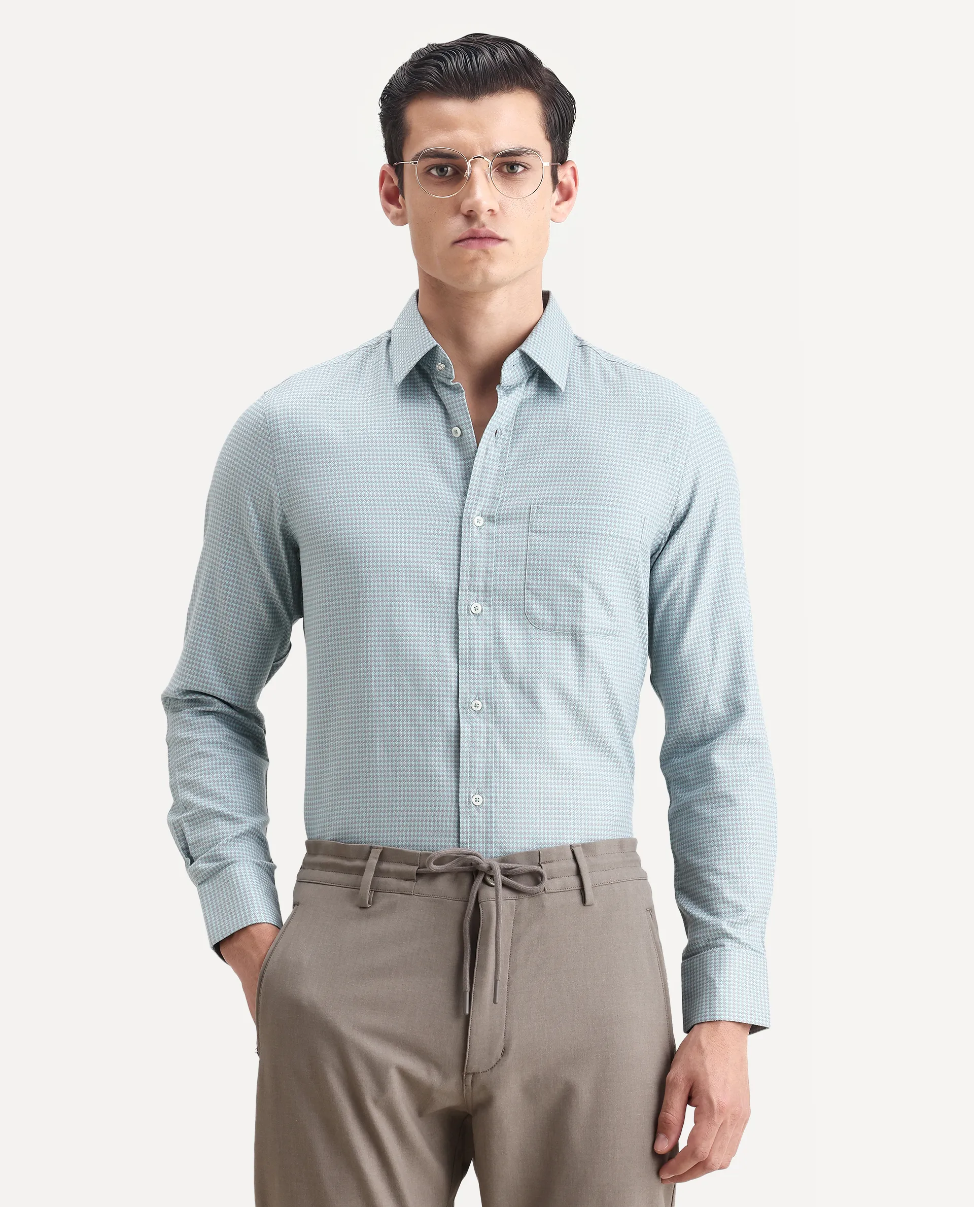 Rare Rabbit Men's Tucky Light Blue Cotton Checked Print Regular Fit Full Sleeve Collared Shirt - Image 4