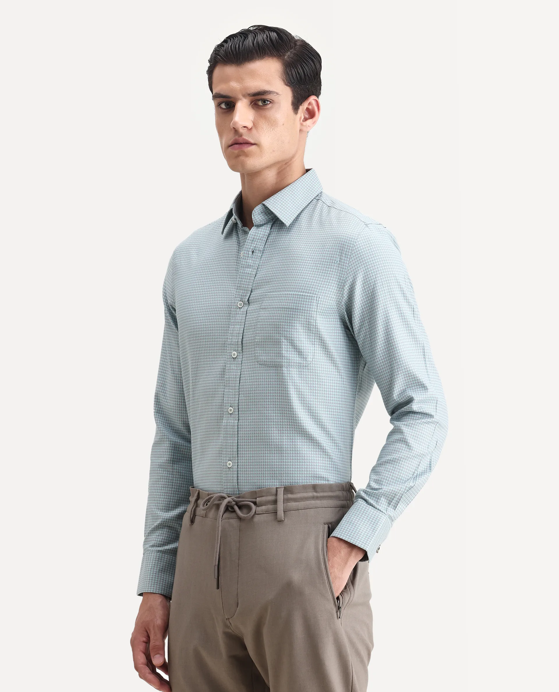 Rare Rabbit Men's Tucky Light Blue Cotton Checked Print Regular Fit Full Sleeve Collared Shirt - Image 5