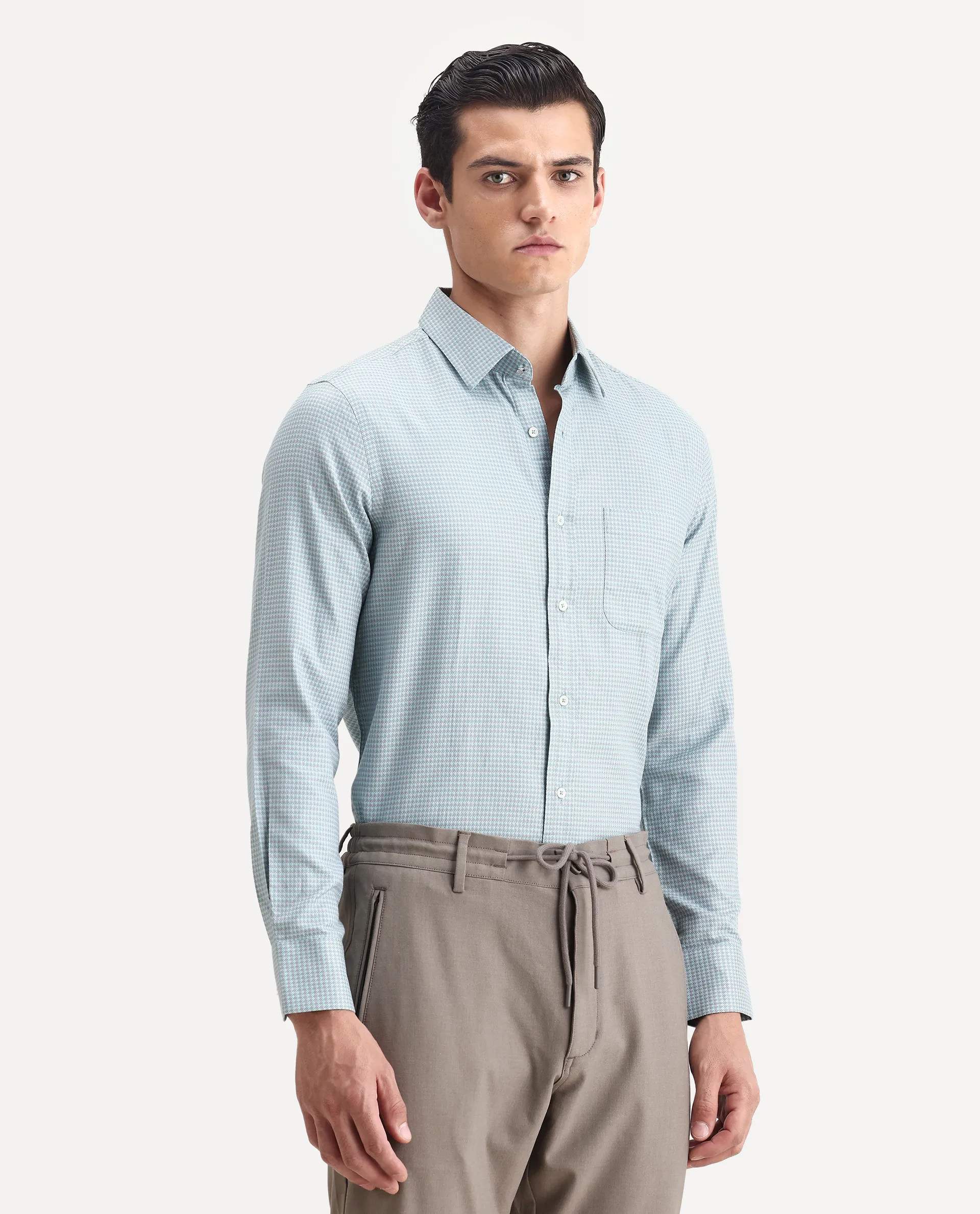 Rare Rabbit Men's Tucky Light Blue Cotton Checked Print Regular Fit Full Sleeve Collared Shirt - Image 6