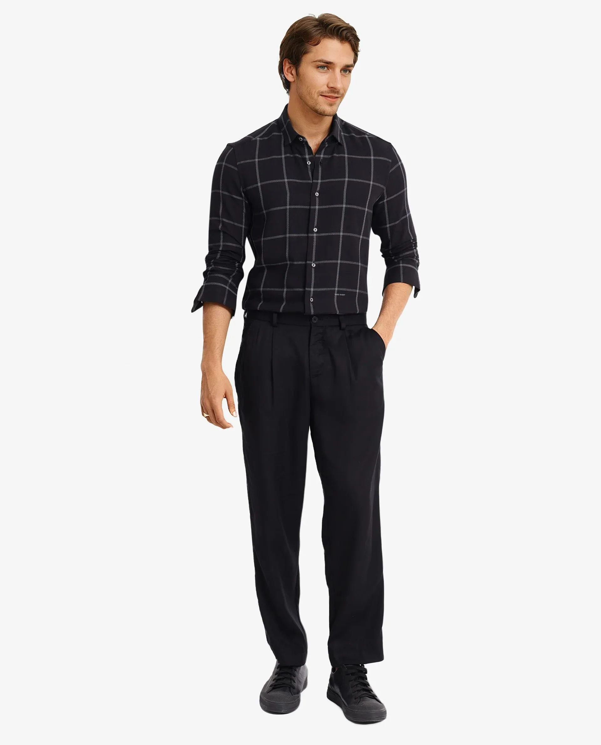 Rare Rabbit Men's Tuffah Black Cotton Checked Print Regular Fit Full Sleeve Collared Shirt - Image 3