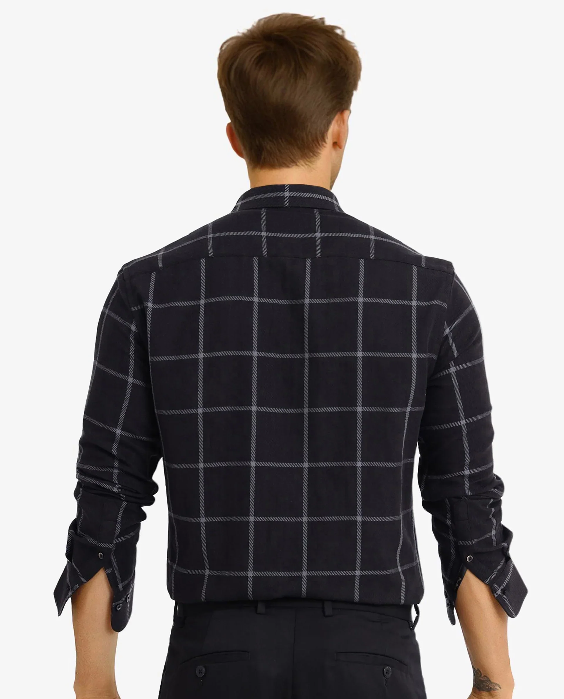 Rare Rabbit Men's Tuffah Black Cotton Checked Print Regular Fit Full Sleeve Collared Shirt - Image 4