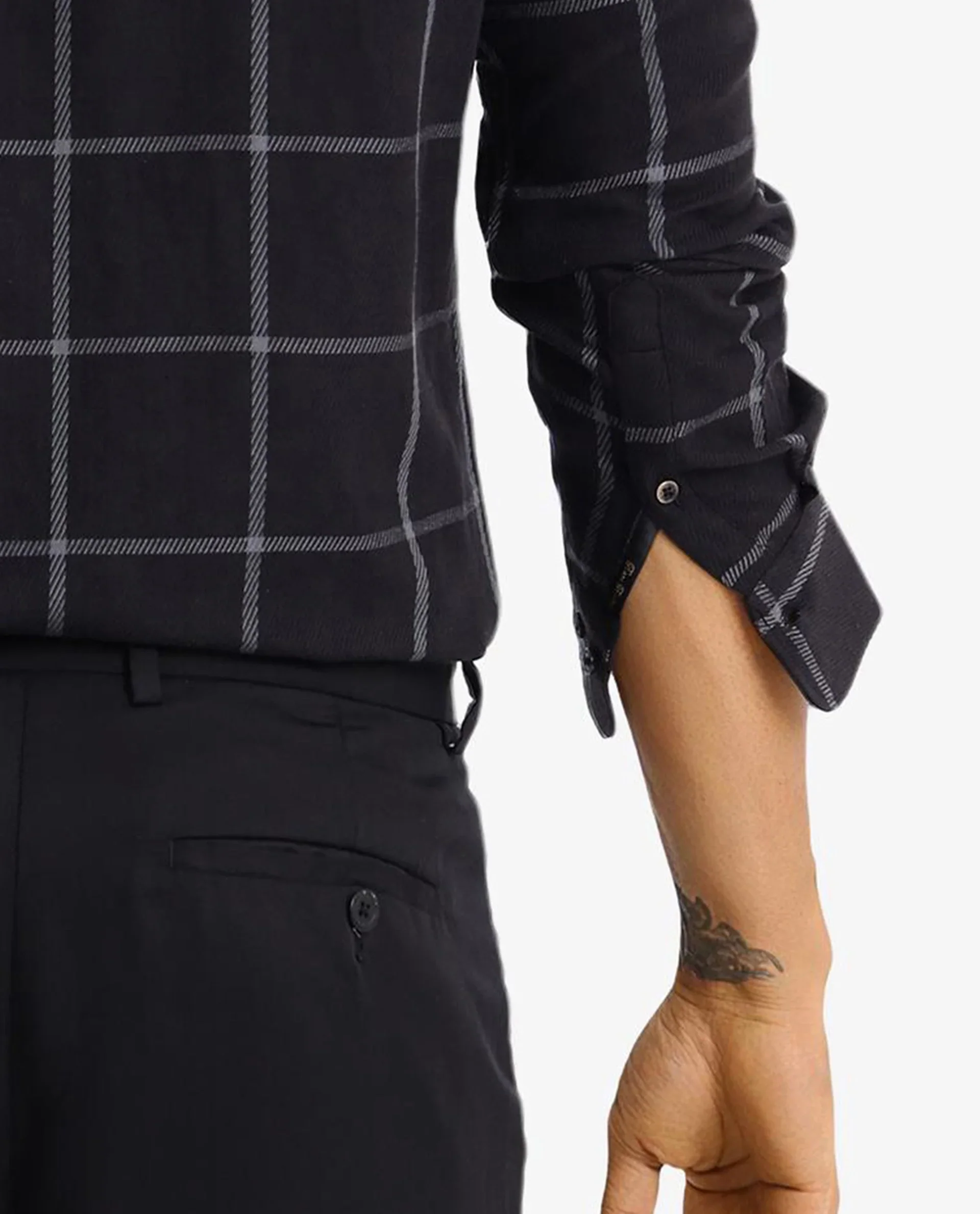 Rare Rabbit Men's Tuffah Black Cotton Checked Print Regular Fit Full Sleeve Collared Shirt - Image 5