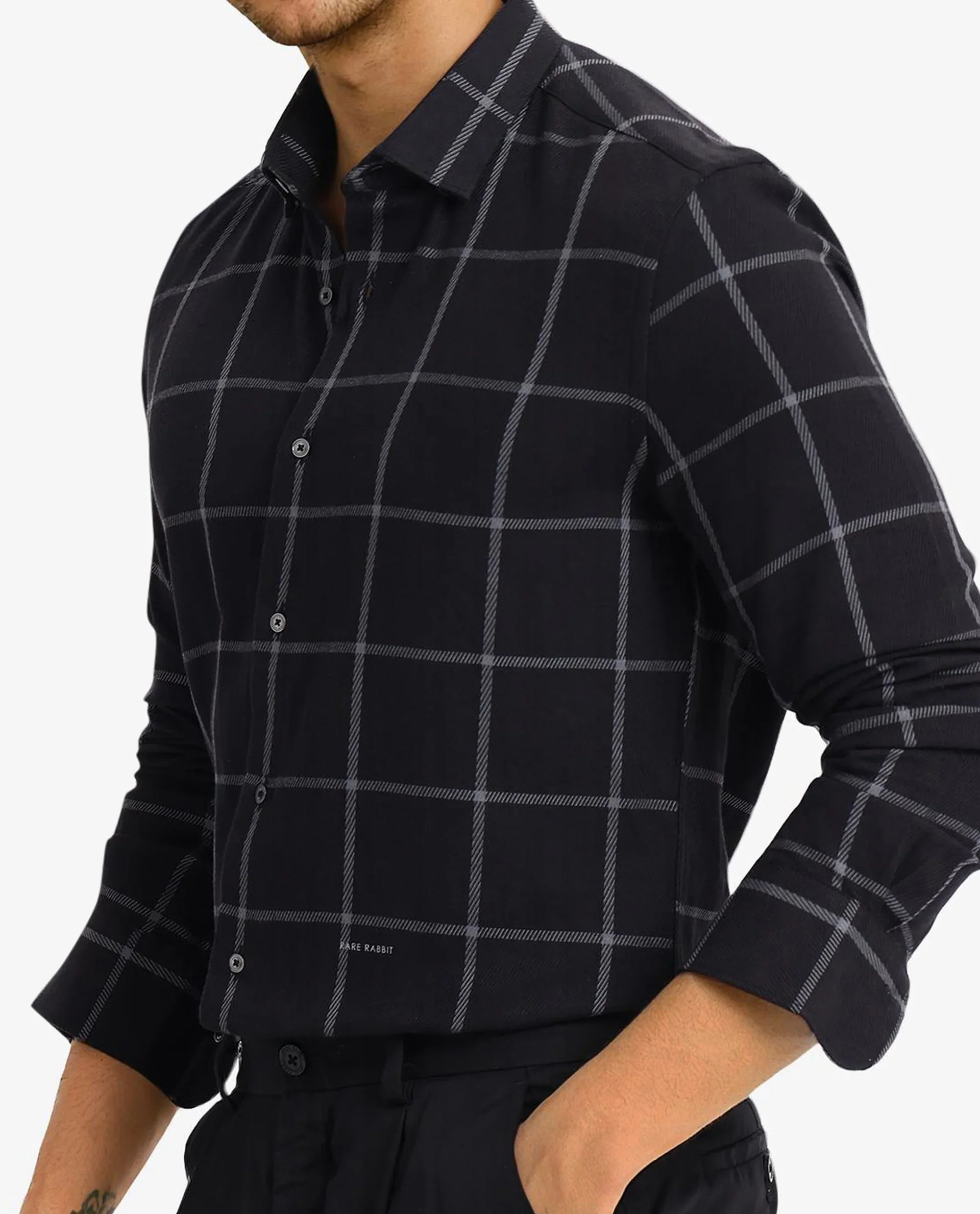 Rare Rabbit Men's Tuffah Black Cotton Checked Print Regular Fit Full Sleeve Collared Shirt - Image 6