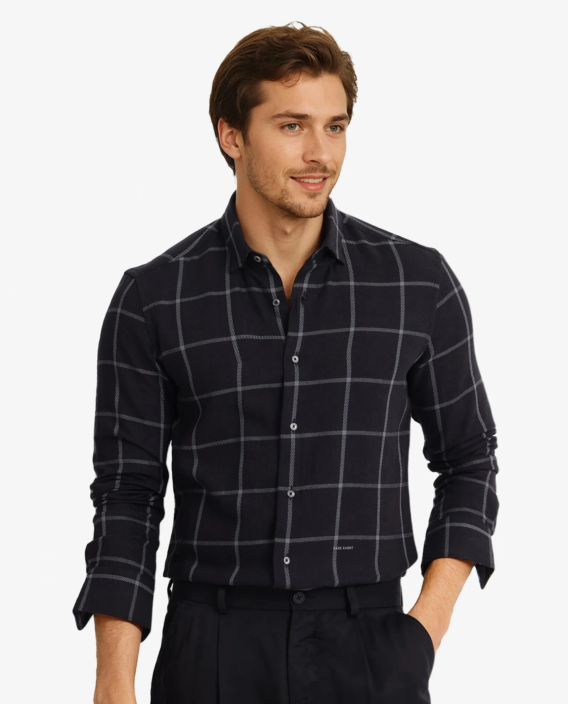 Rare Rabbit Men's Tuffah Black Cotton Checked Print Regular Fit Full Sleeve Collared Shirt - Image 7