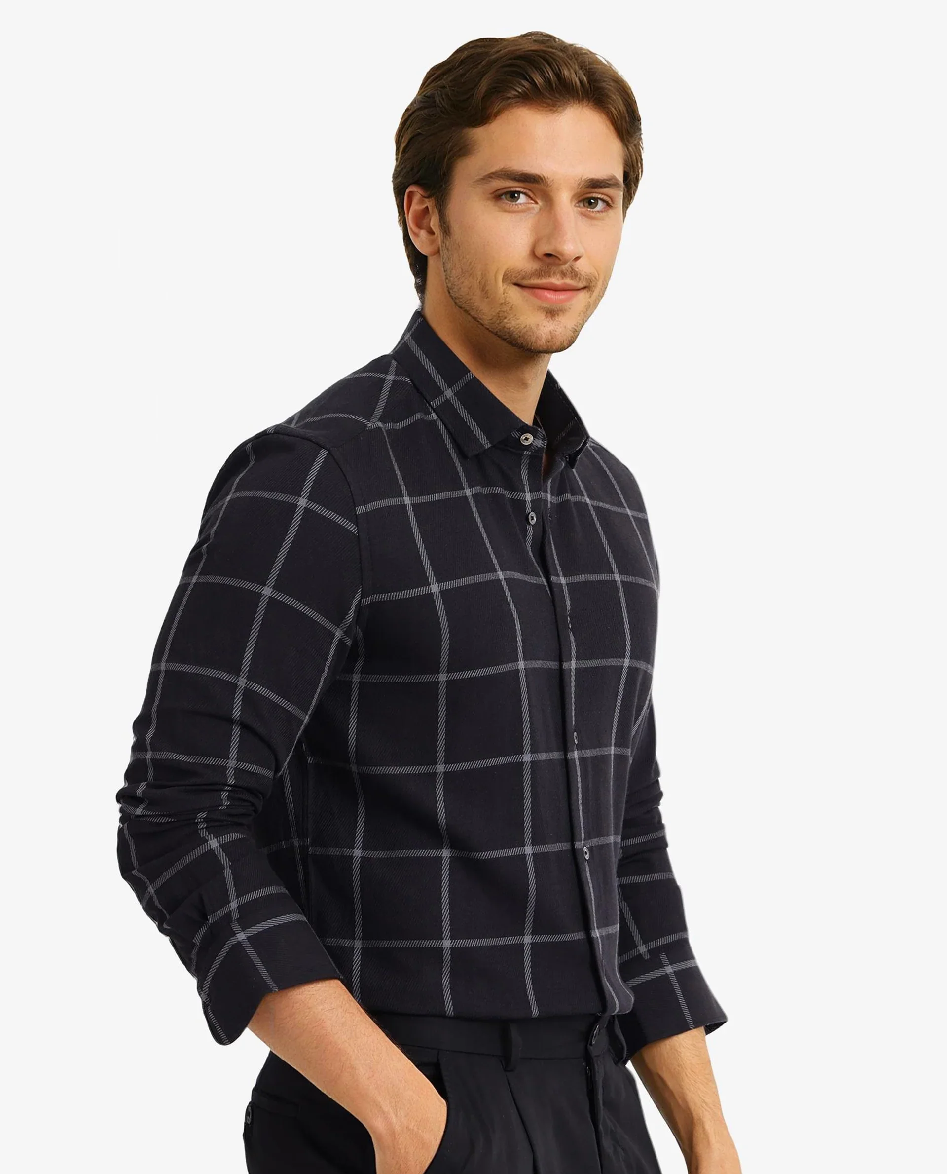 Rare Rabbit Men's Tuffah Black Cotton Checked Print Regular Fit Full Sleeve Collared Shirt - Image 8