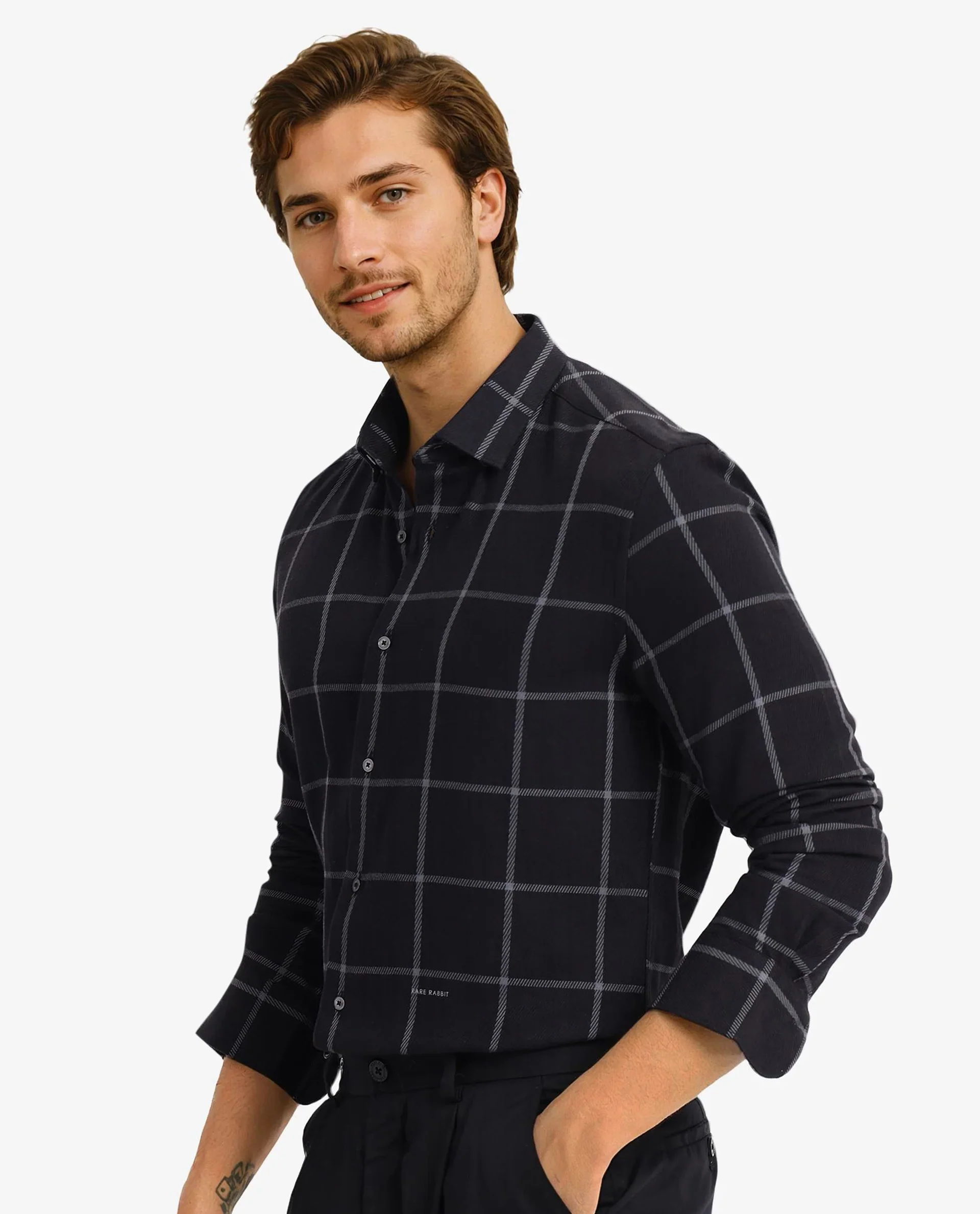 Rare Rabbit Men's Tuffah Black Cotton Checked Print Regular Fit Full Sleeve Collared Shirt - Image 9