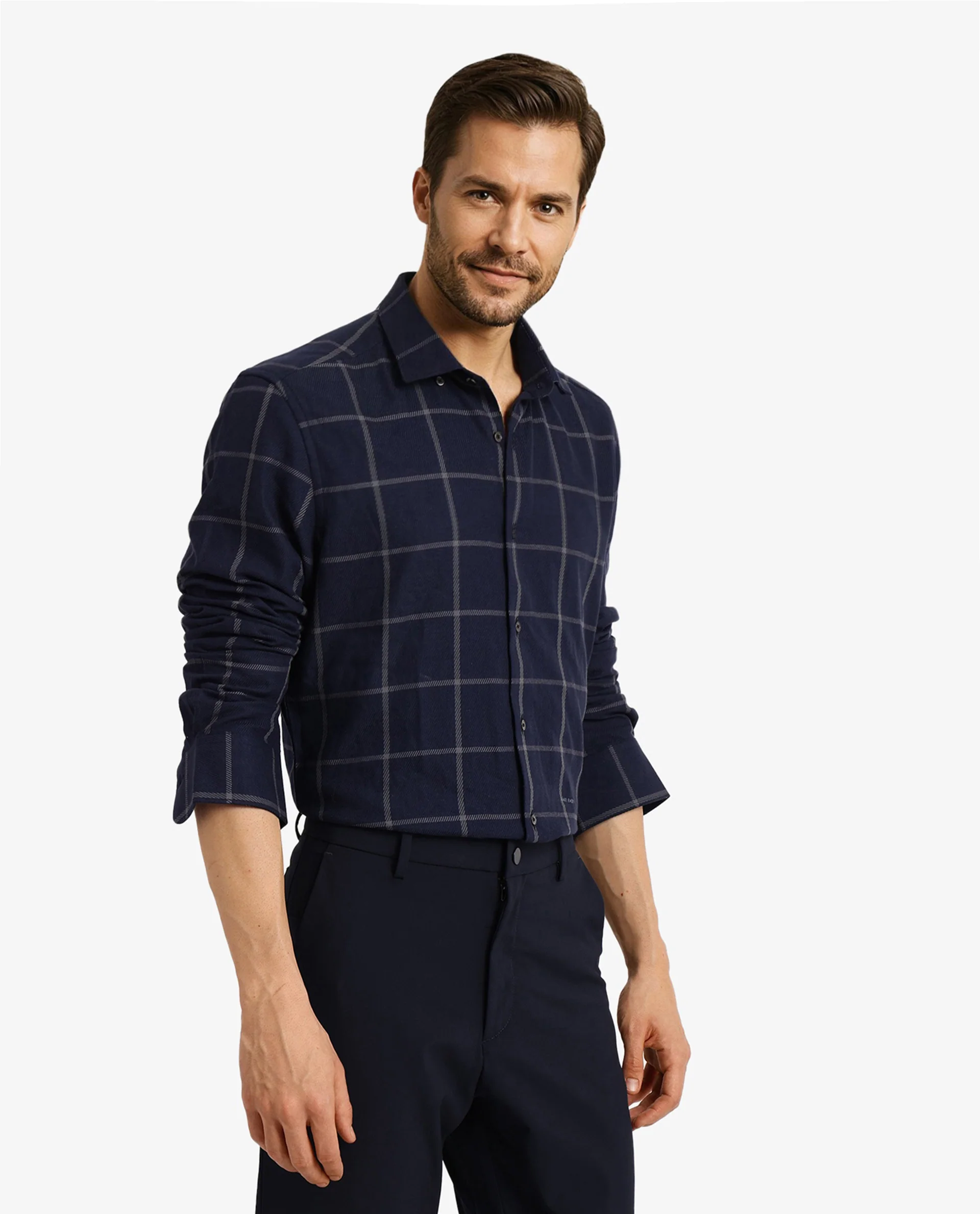 Rare Rabbit Men's Tuffah Dark Navy Cotton Checked Print Regular Fit Full Sleeve Collared Shirt - Image 5