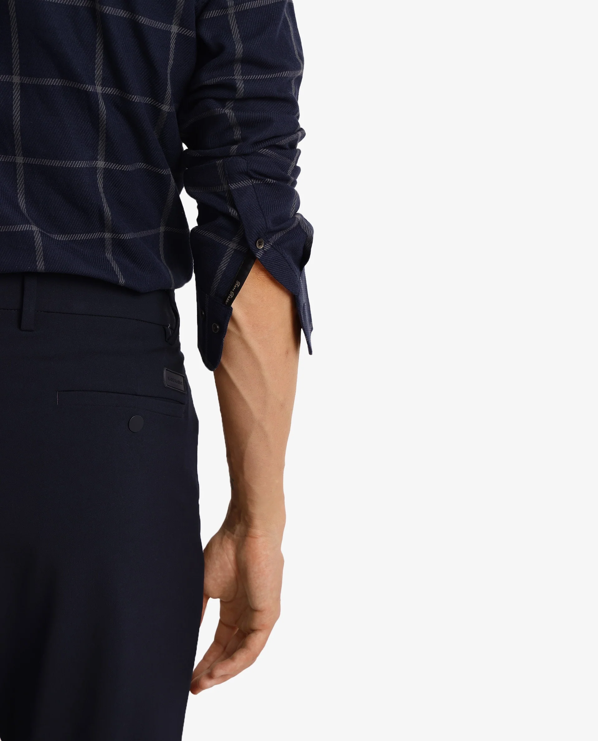 Rare Rabbit Men's Tuffah Dark Navy Cotton Checked Print Regular Fit Full Sleeve Collared Shirt - Image 8