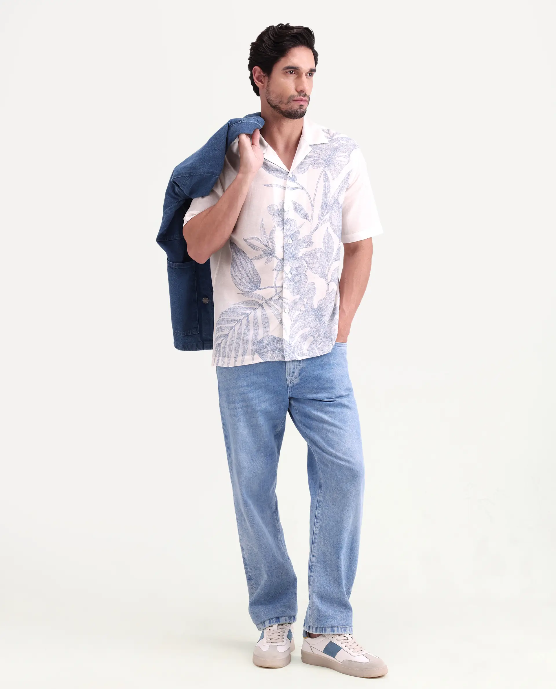 Rare Rabbit Men's Tufr White Linen Blend Fabric Half Sleeve Cuban Collar Regular Fit Floral Print Shirt - Image 2