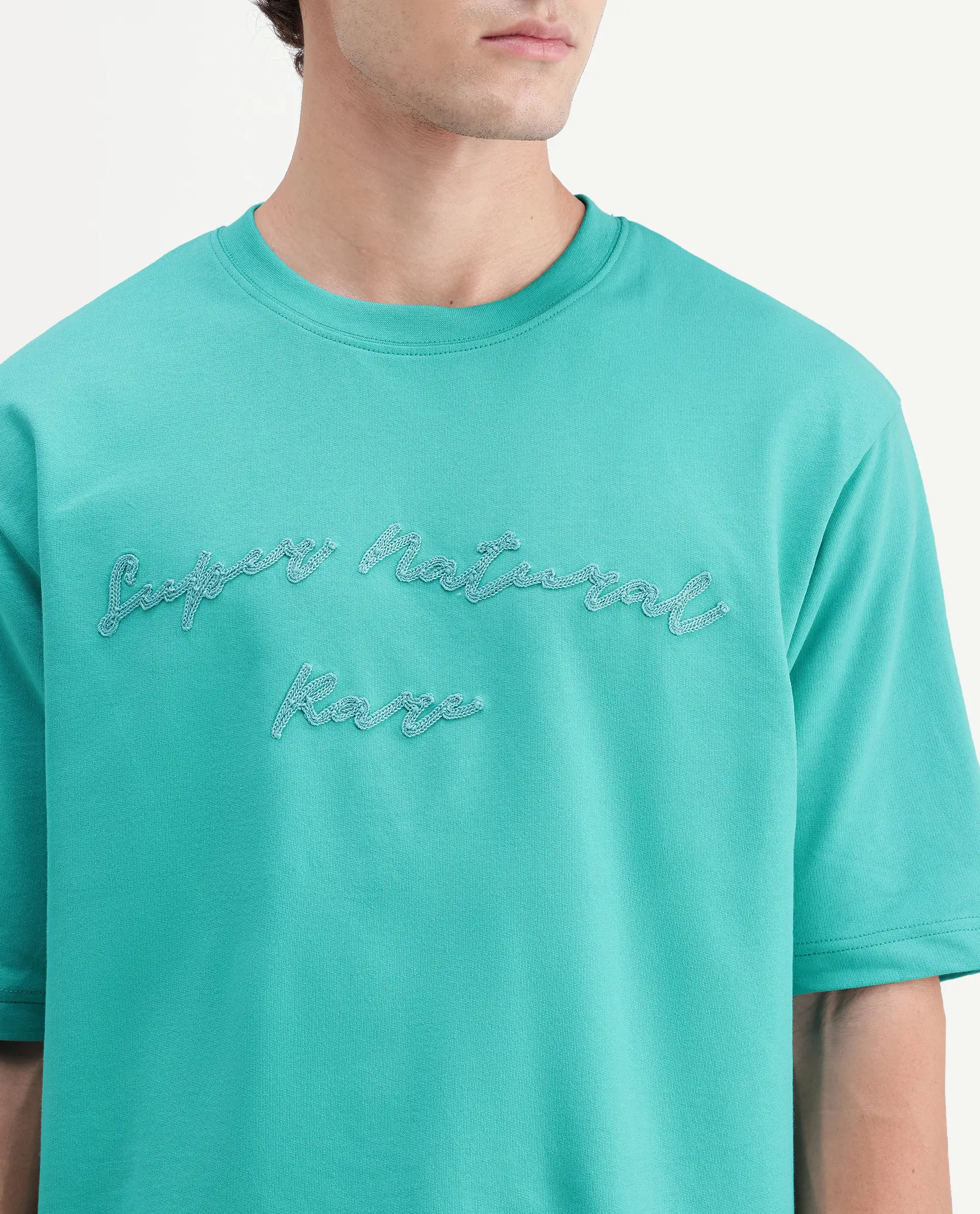 Rare Rabbit Men's Tuft Fluorescent Green Cotton Crew Neck Regular Embroidered T-Shirt - Image 3