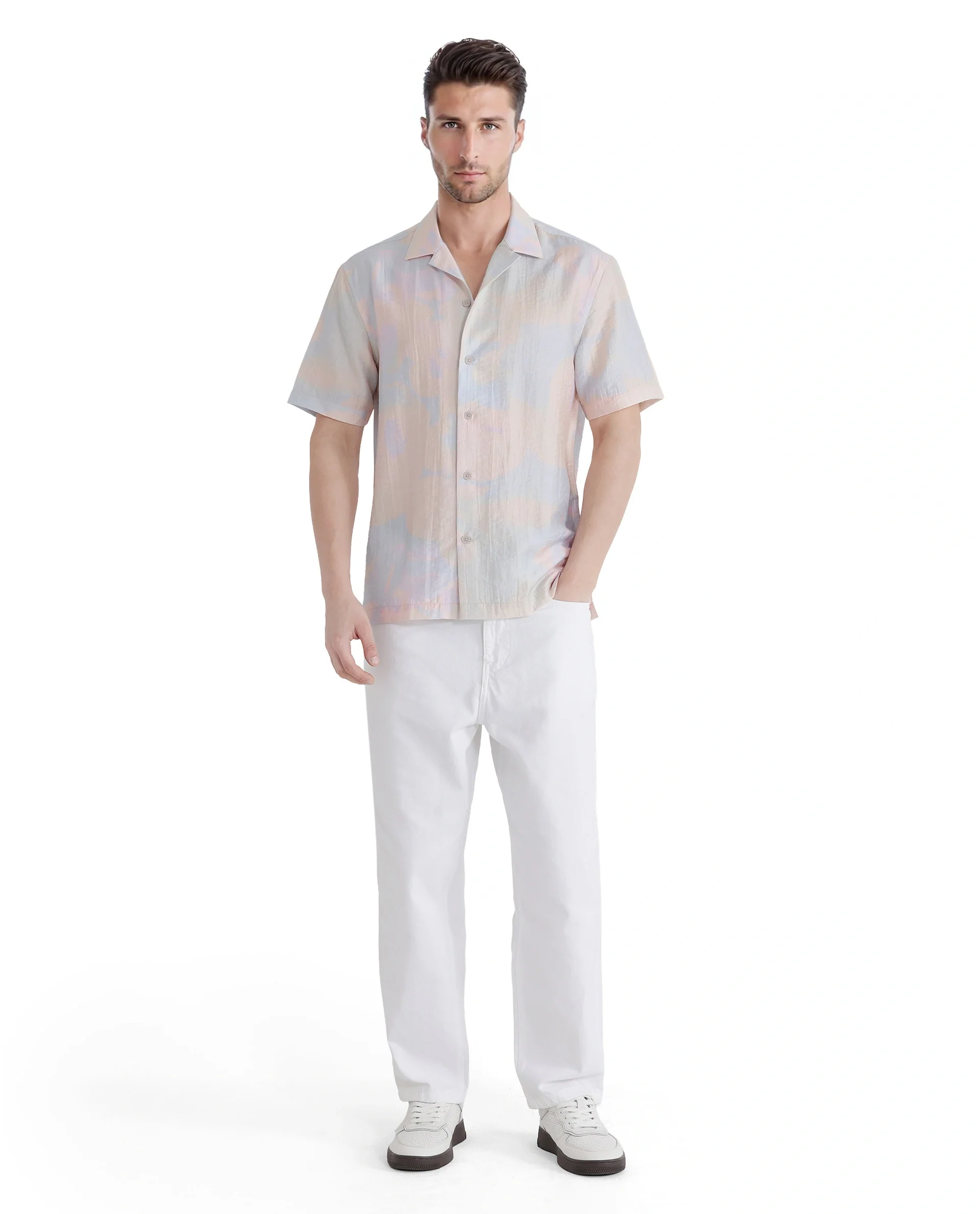 Rare Rabbit Men's Tugi Blue Viscose Blend Abstract Print Boxy Fit Half Sleeve Cuban Collar Shirt - Image 2