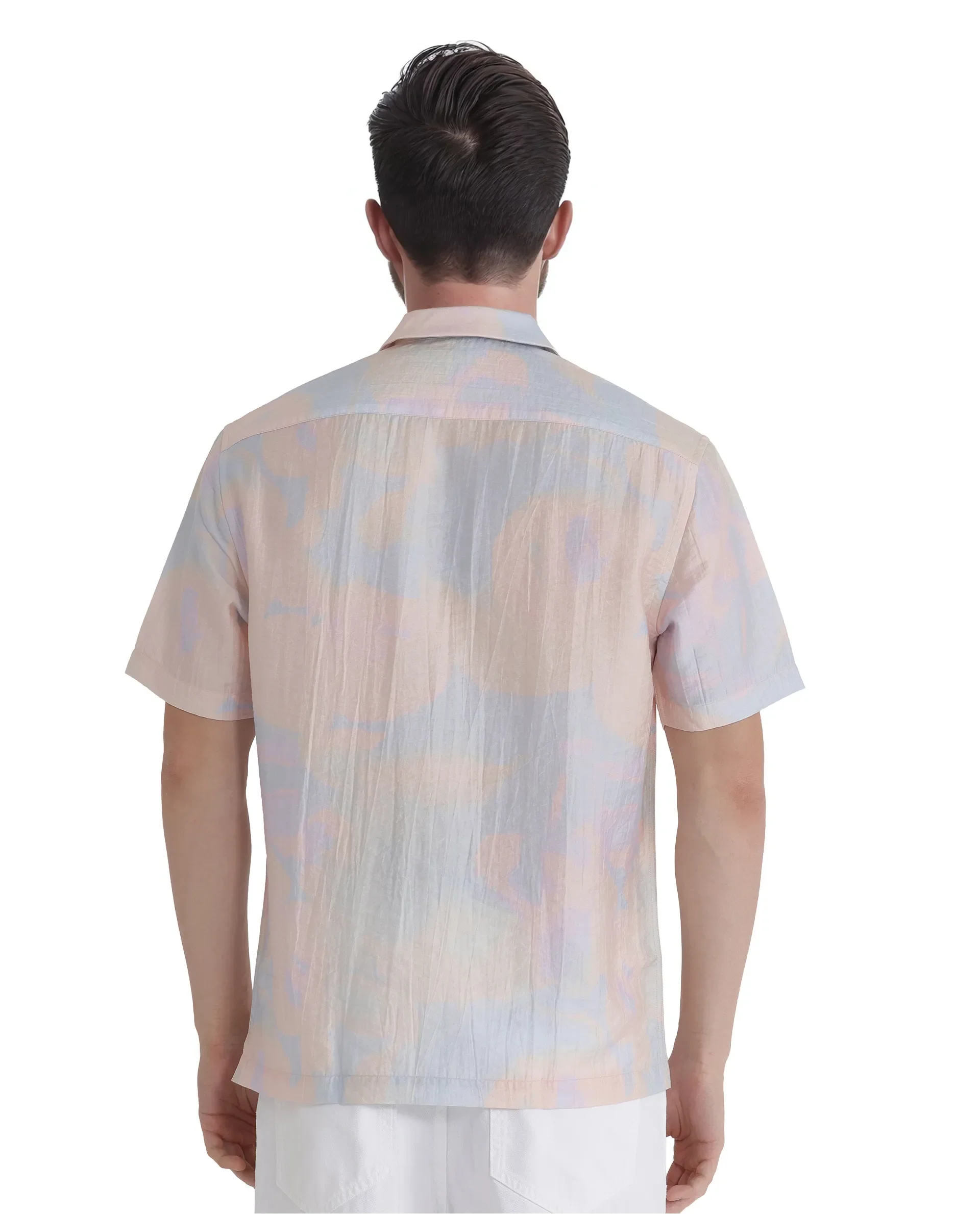 Rare Rabbit Men's Tugi Blue Viscose Blend Abstract Print Boxy Fit Half Sleeve Cuban Collar Shirt - Image 4
