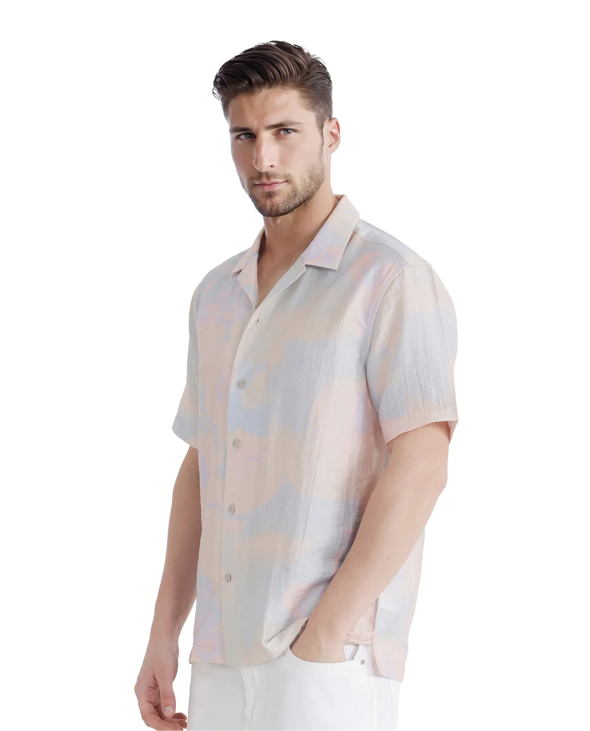 Rare Rabbit Men's Tugi Blue Viscose Blend Abstract Print Boxy Fit Half Sleeve Cuban Collar Shirt - Image 5