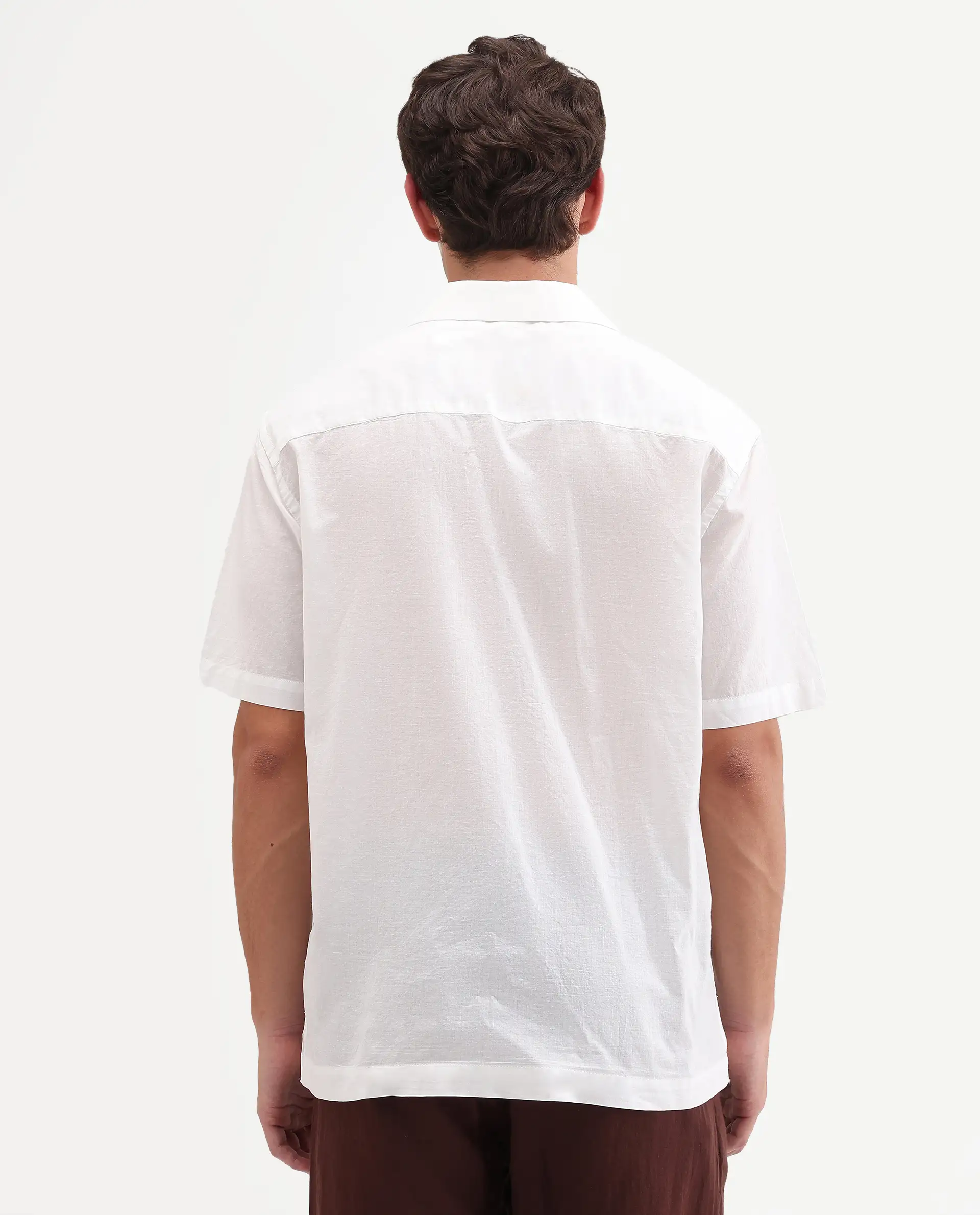 Rare Rabbit Men's Tuko White Cotton Fabric Half Sleeve Cuban Collar Relaxed fit Embroidered Shirt - Image 7