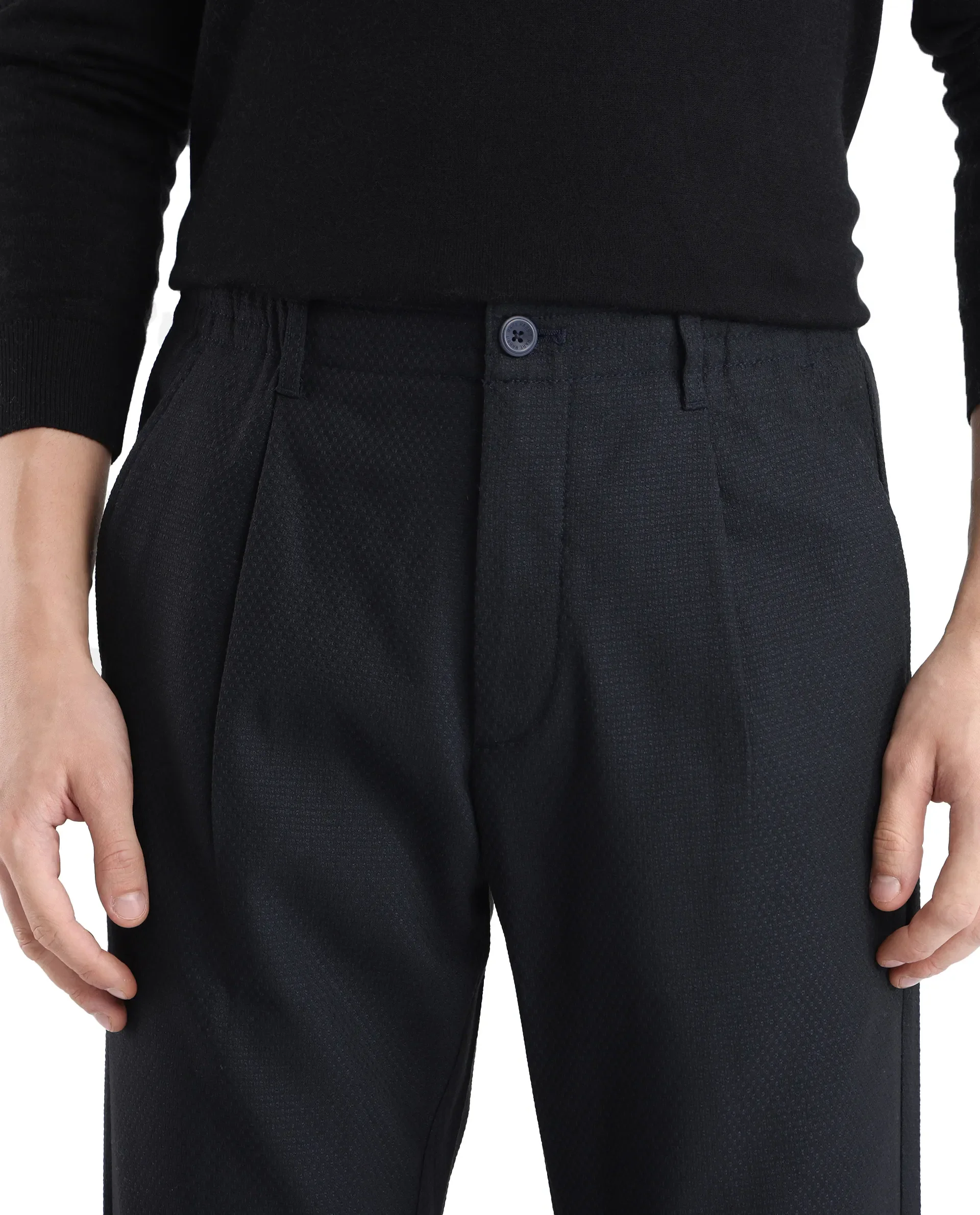 Rare Rabbit Men's Tula Navy Cotton Plain Relaxed Fit Trouser - Image 4