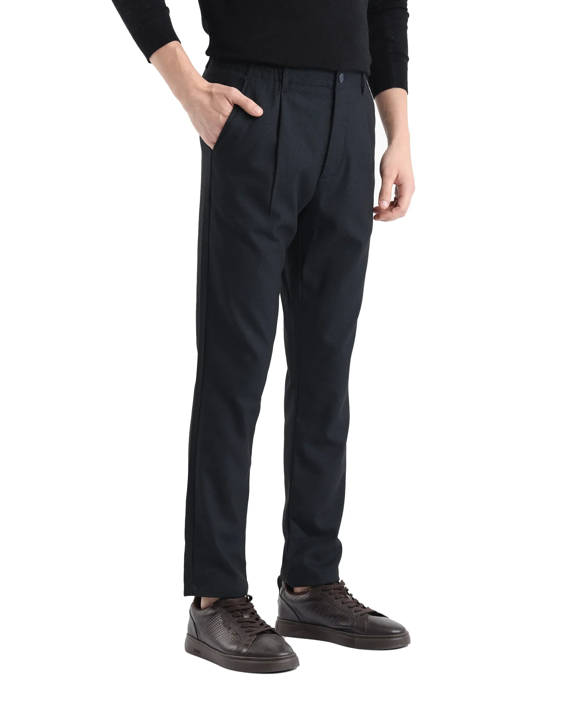 Rare Rabbit Men's Tula Navy Cotton Plain Relaxed Fit Trouser - Image 5