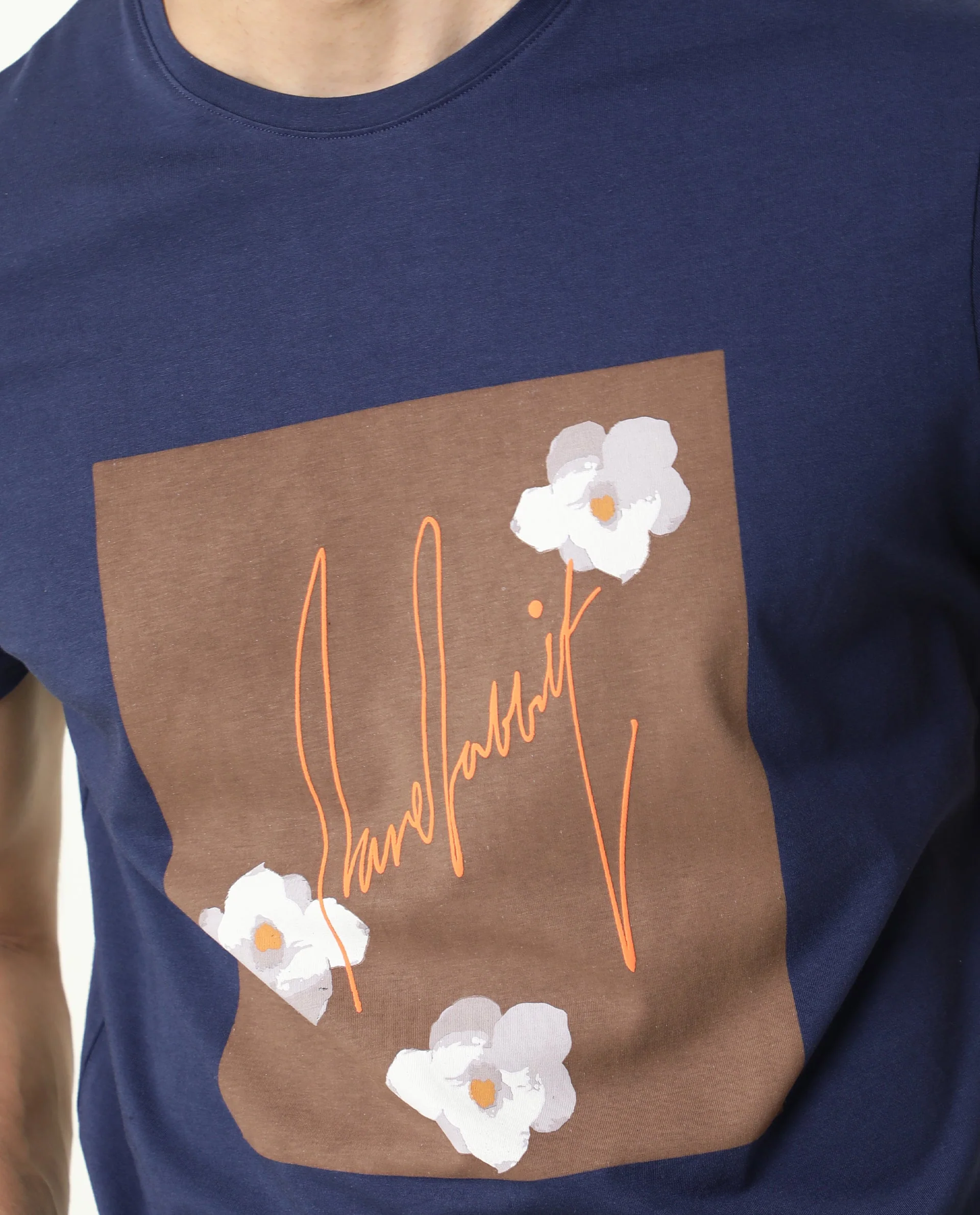 Rare Rabbit Men's Tule Navy Cotton Graphic Print Slim Fit Half Sleeve Crew Neck T-Shirt - Image 3