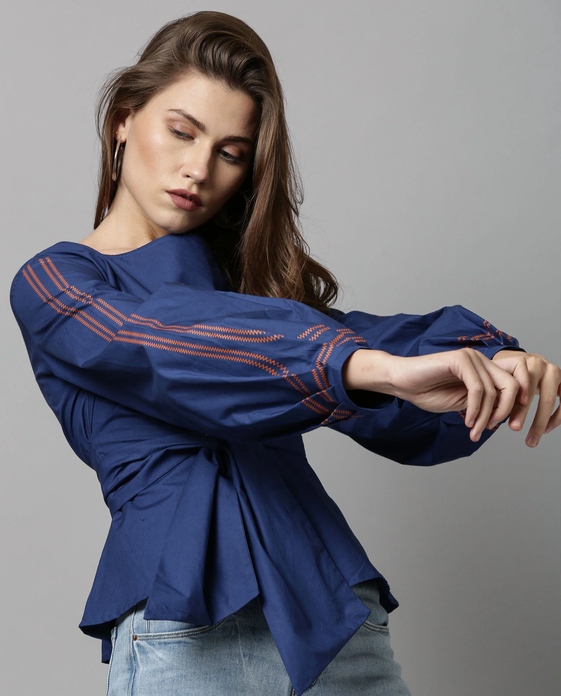 Rareism Women Tulip-Rz Blue Top Full Sleeves Solid - Image 3