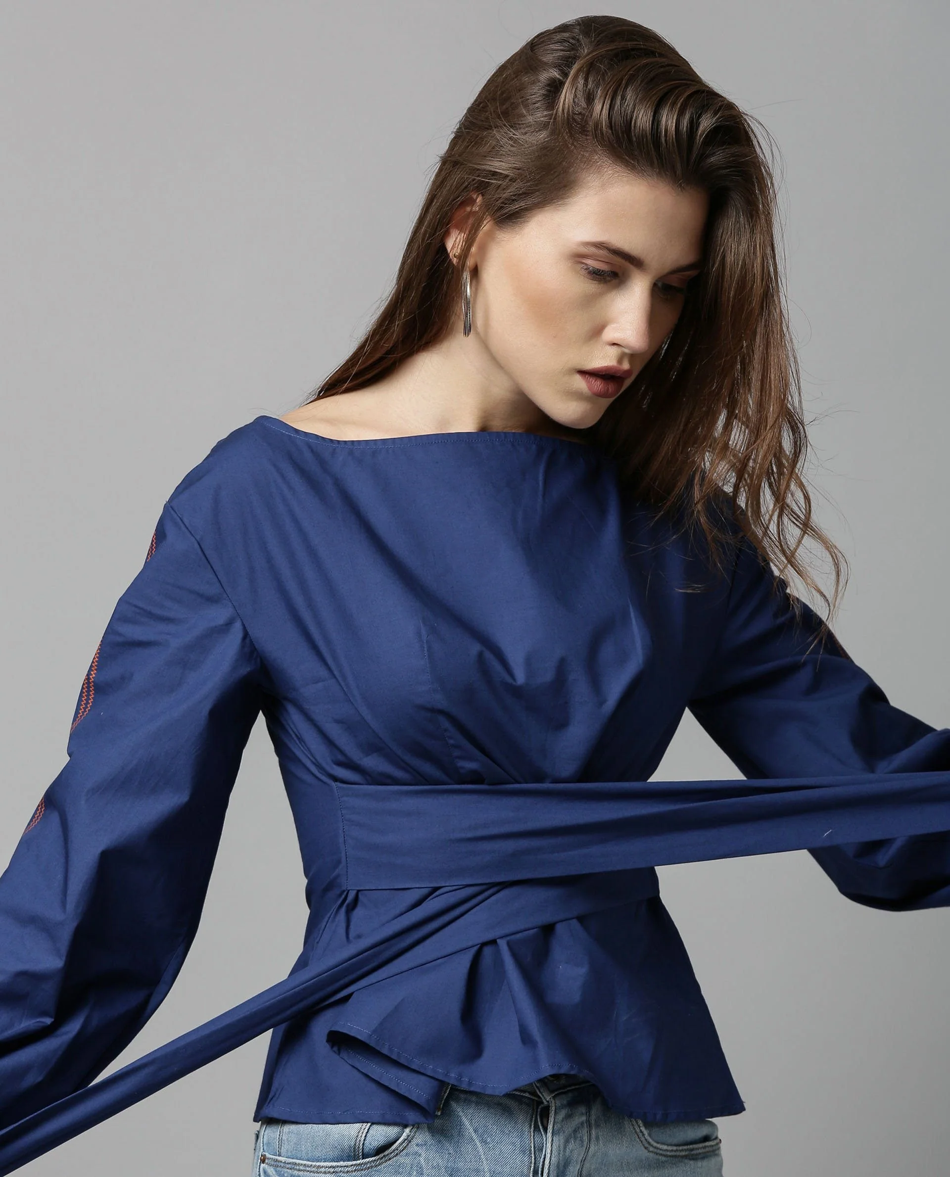 Rareism Women Tulip-Rz Blue Top Full Sleeves Solid - Image 4