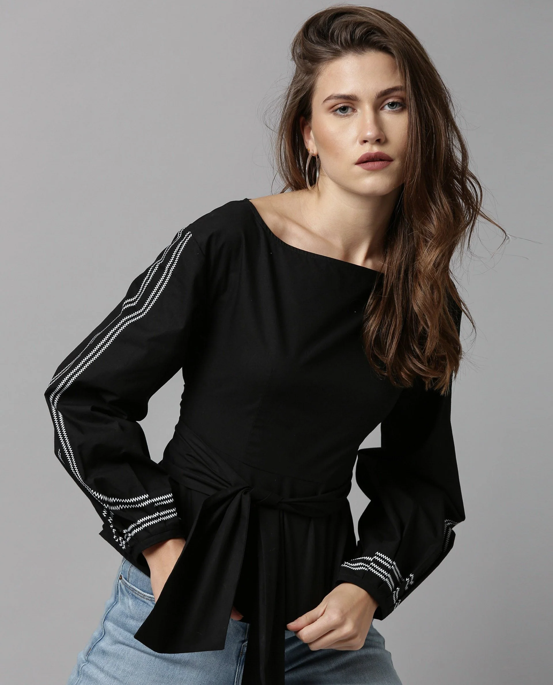 Rareism Women Tulip-Rz Black Top Full Sleeves Solid