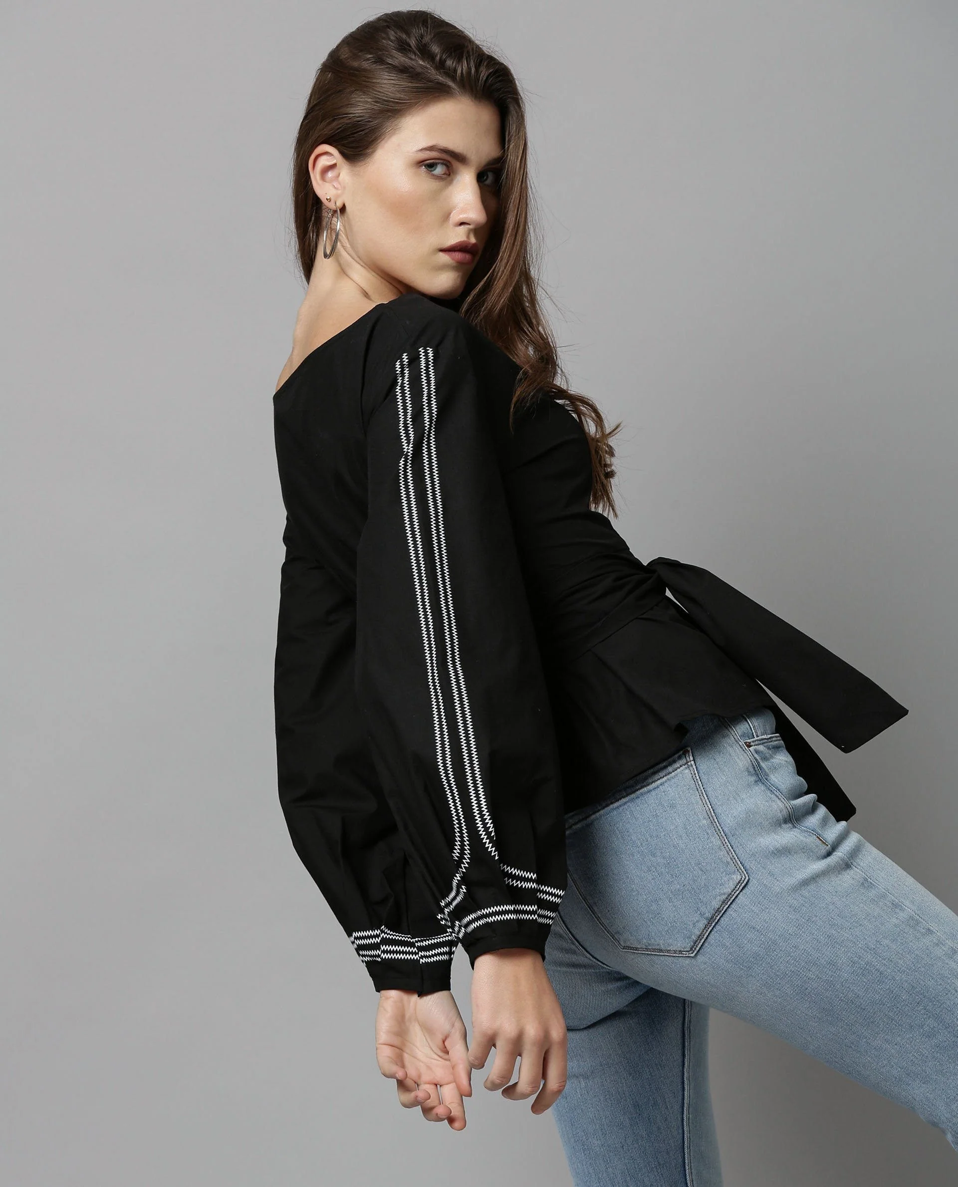 Rareism Women Tulip-Rz Black Top Full Sleeves Solid - Image 2