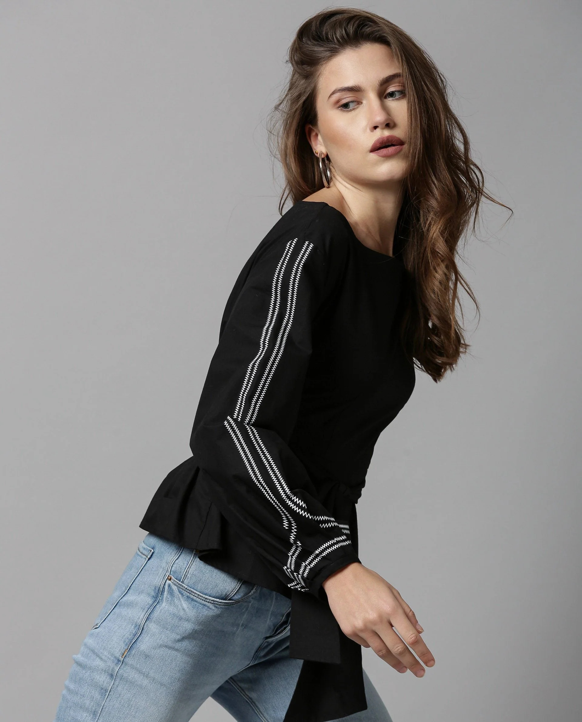 Rareism Women Tulip-Rz Black Top Full Sleeves Solid - Image 3
