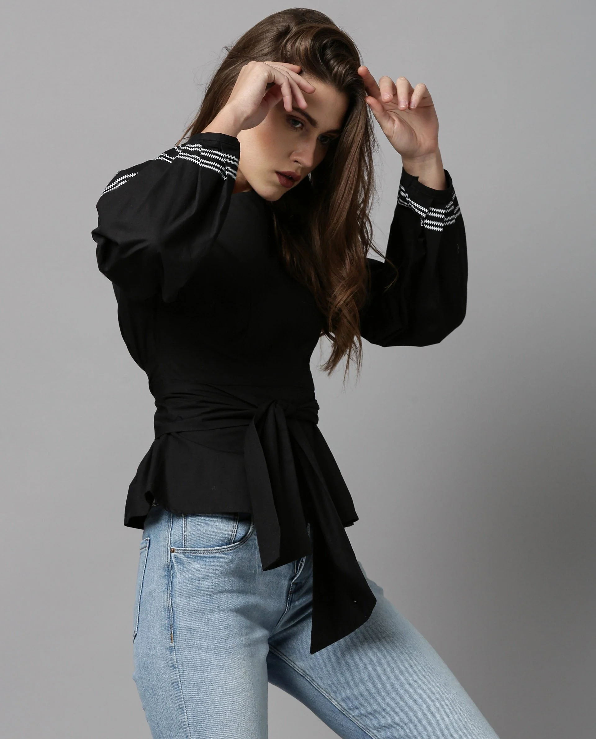 Rareism Women Tulip-Rz Black Top Full Sleeves Solid - Image 4