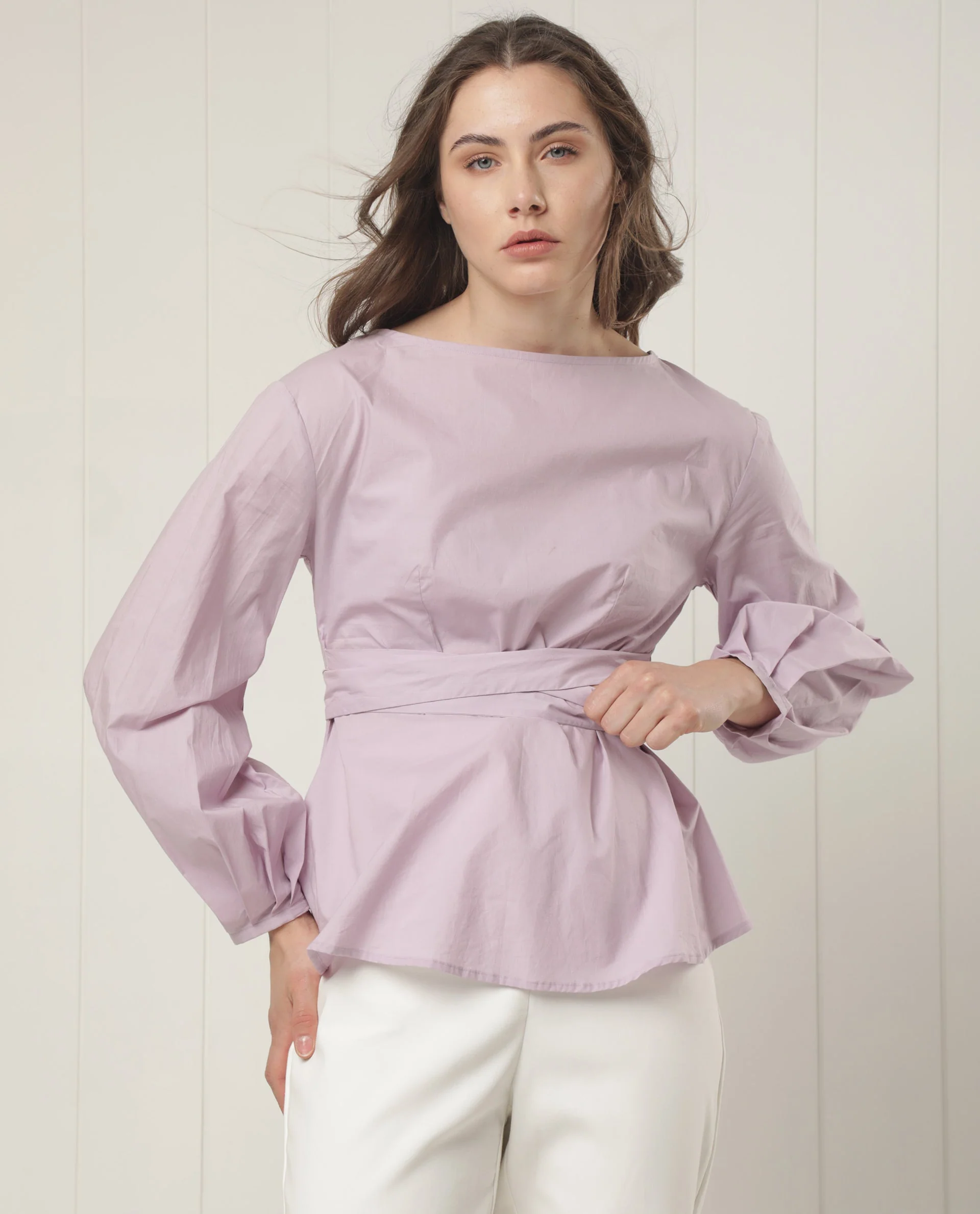 Rareism Women's Tulipo Purple Cotton Boat Neck Plain Regular Fit Top