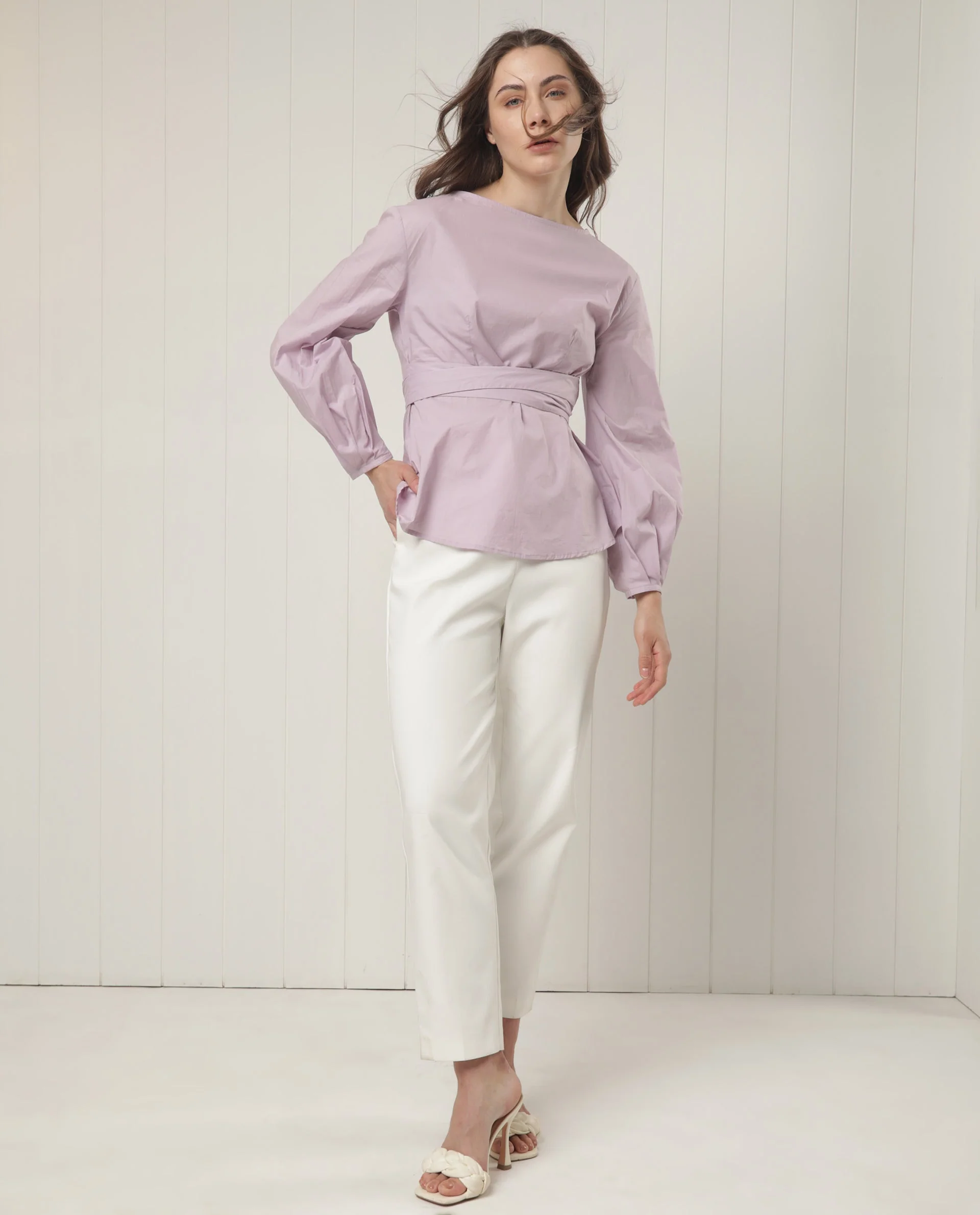 Rareism Women's Tulipo Purple Cotton Boat Neck Plain Regular Fit Top - Image 2
