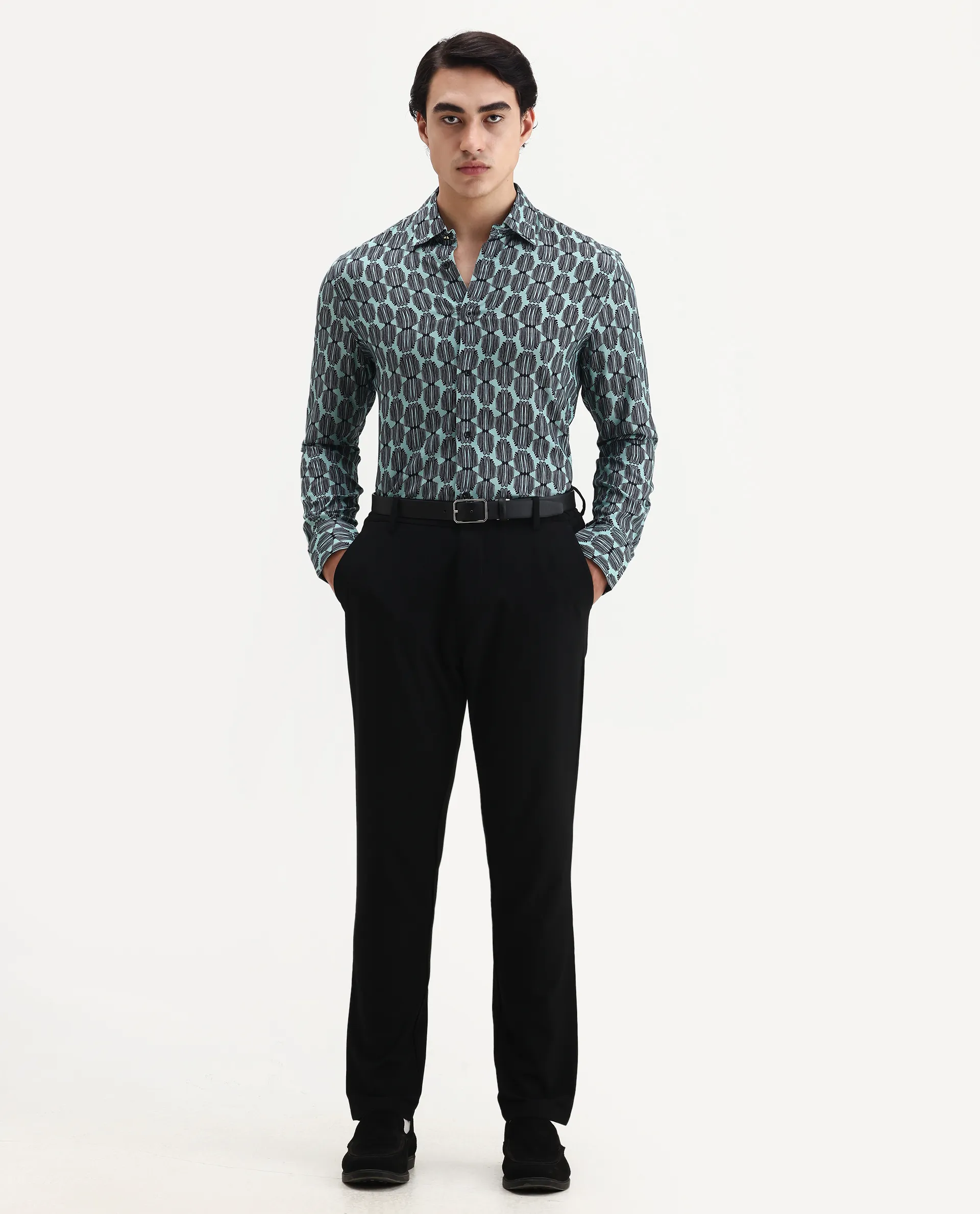 Rare Rabbit Men's Tulls Dusky Turq Viscose Abstract Print Regular Fit Full Sleeve Collared Shirt - Image 2