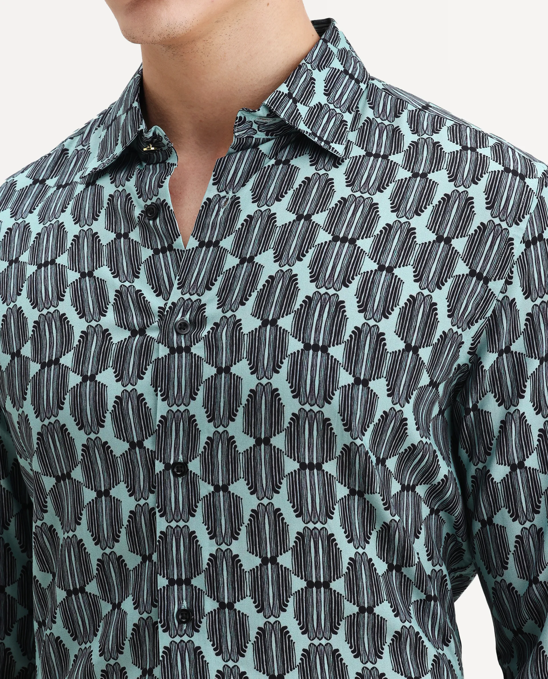 Rare Rabbit Men's Tulls Dusky Turq Viscose Abstract Print Regular Fit Full Sleeve Collared Shirt - Image 3