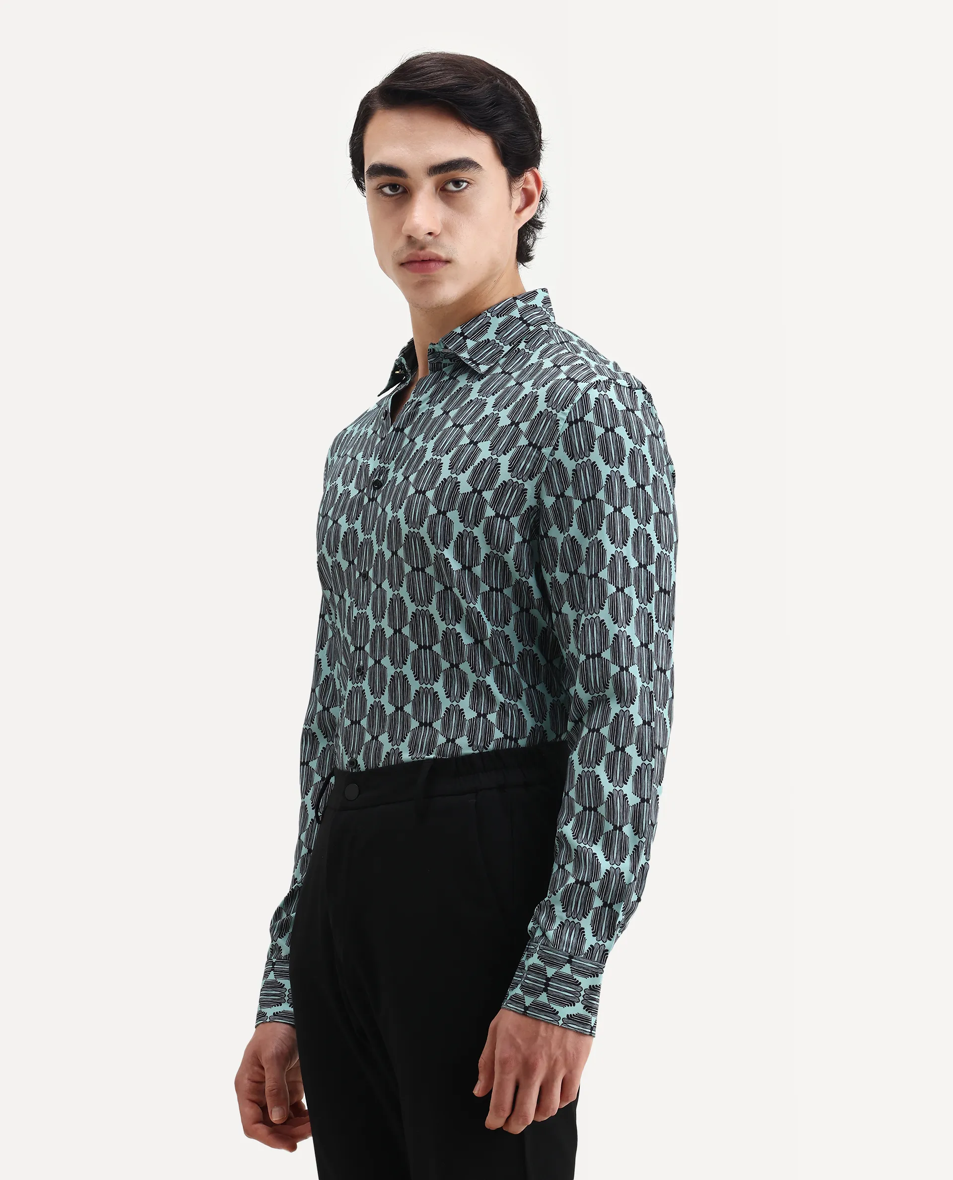 Rare Rabbit Men's Tulls Dusky Turq Viscose Abstract Print Regular Fit Full Sleeve Collared Shirt - Image 5