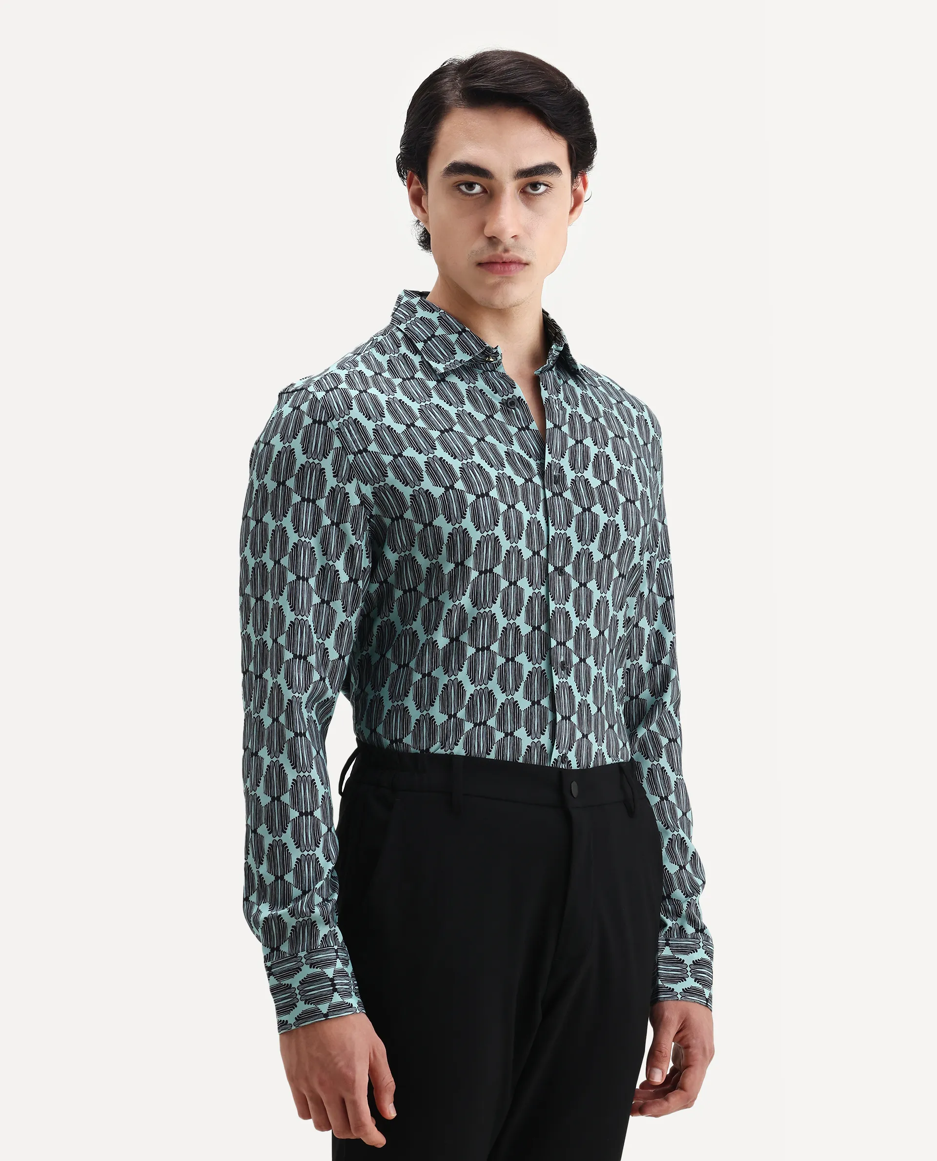 Rare Rabbit Men's Tulls Dusky Turq Viscose Abstract Print Regular Fit Full Sleeve Collared Shirt - Image 6