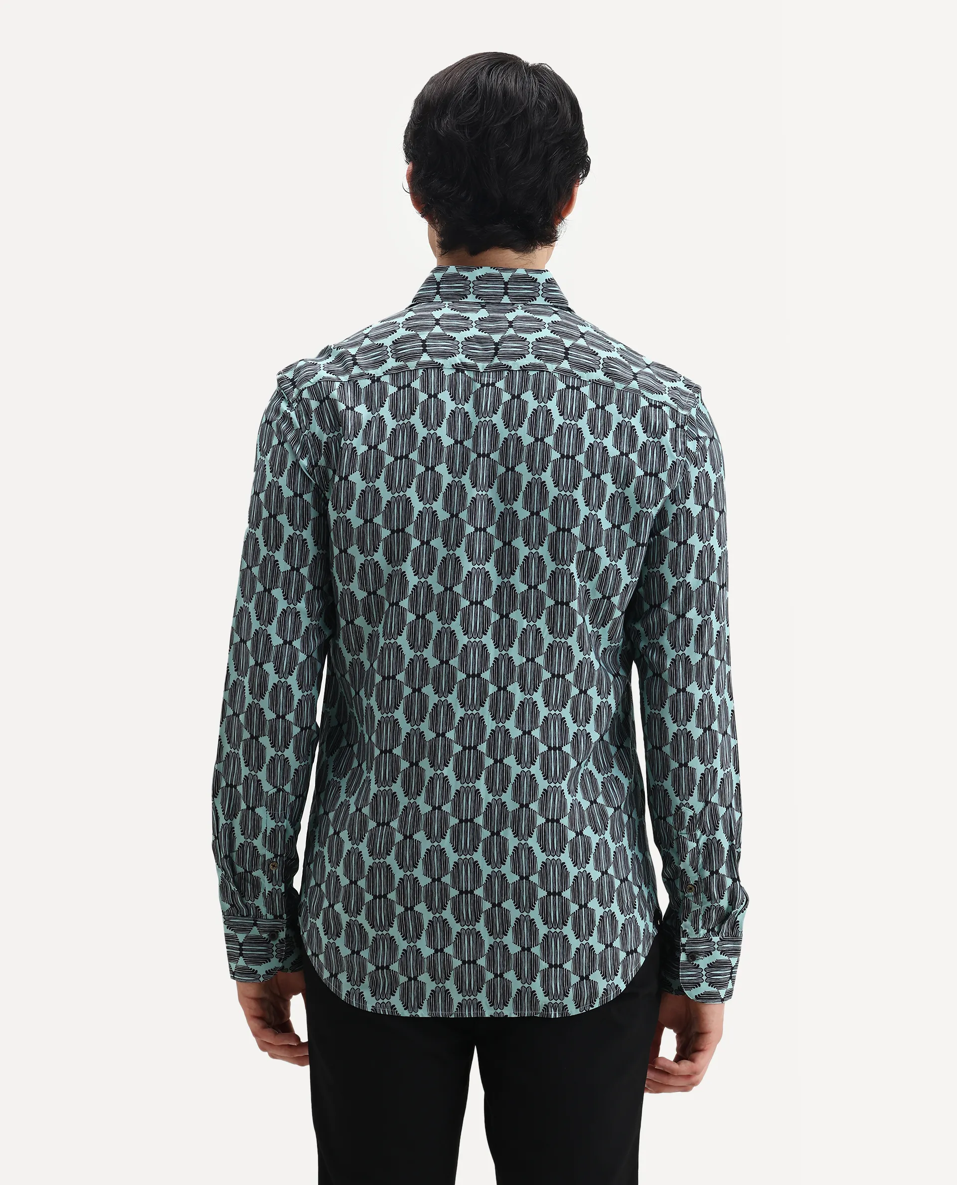 Rare Rabbit Men's Tulls Dusky Turq Viscose Abstract Print Regular Fit Full Sleeve Collared Shirt - Image 7