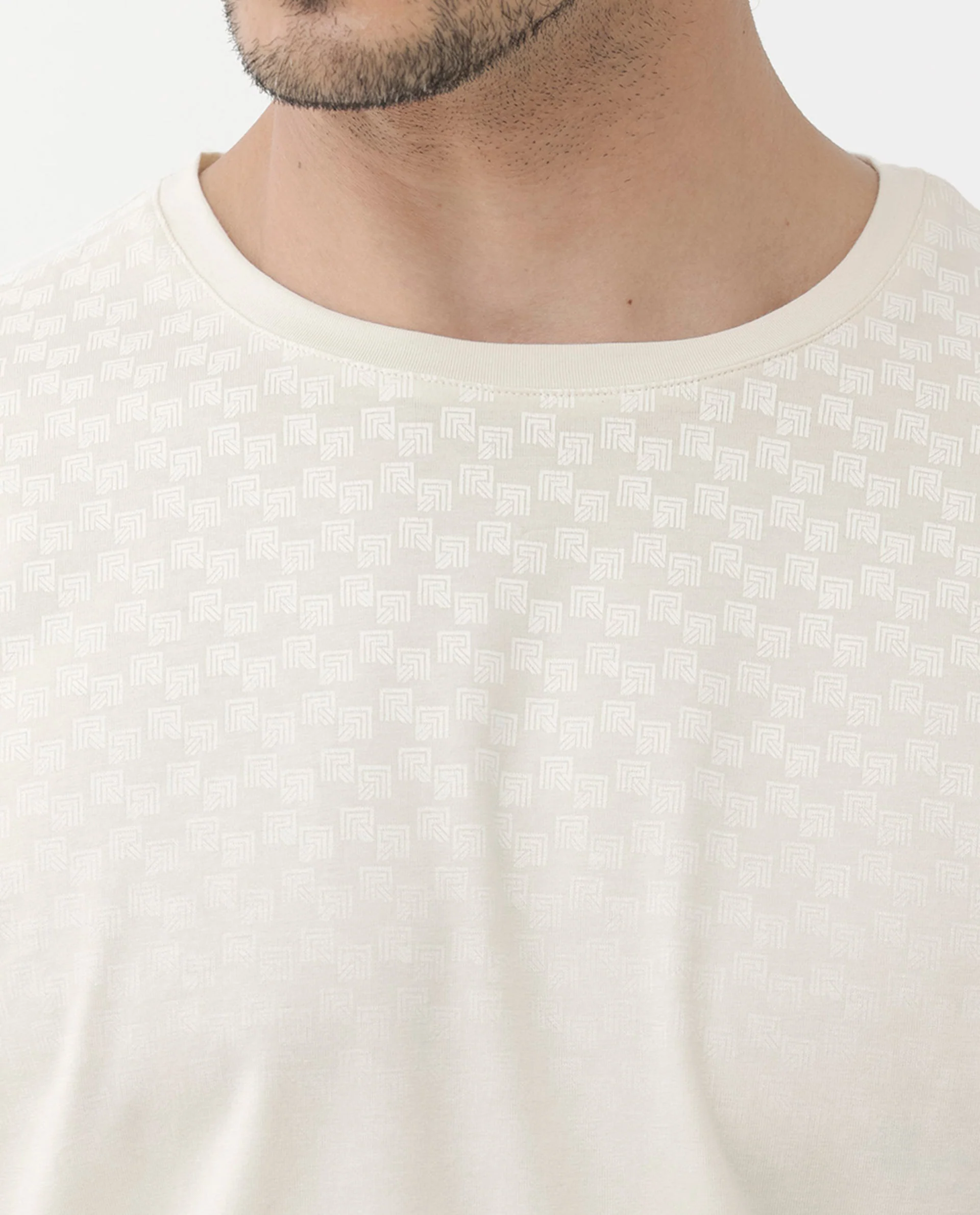 Rare Rabbit Articale Mens Tully Beige Cotton Polyester Fabric Short Sleeve Crew Neck Regular Fit Monogram Printed T-Shirt - Image 4