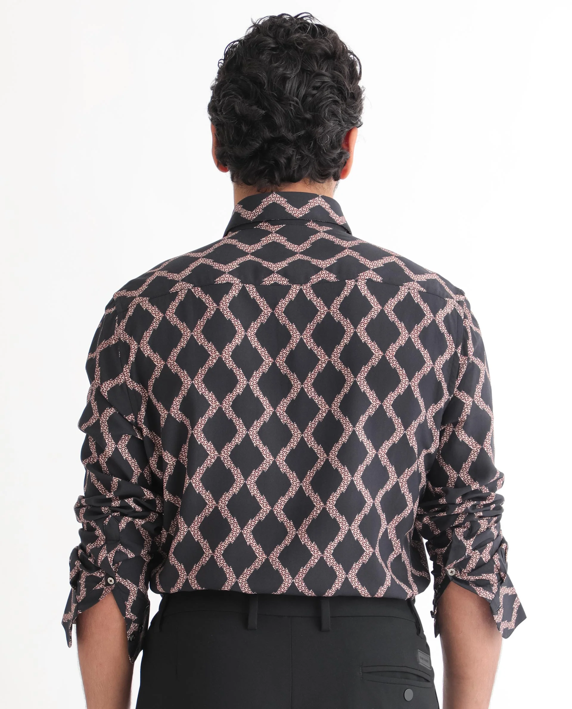 Rare Rabbit Men's Tulsa Black Viscose Geometric Print Regular Fit Full Sleeve Collared Shirt - Image 10