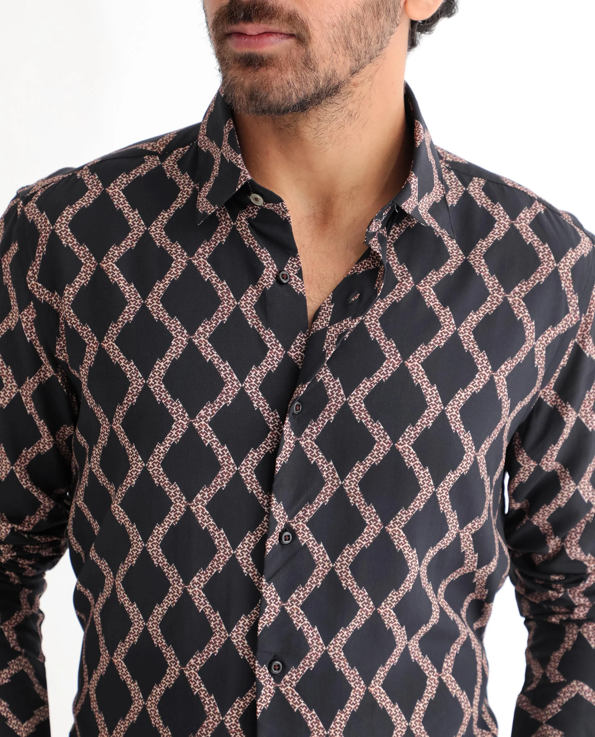 Rare Rabbit Men's Tulsa Black Viscose Geometric Print Regular Fit Full Sleeve Collared Shirt - Image 5