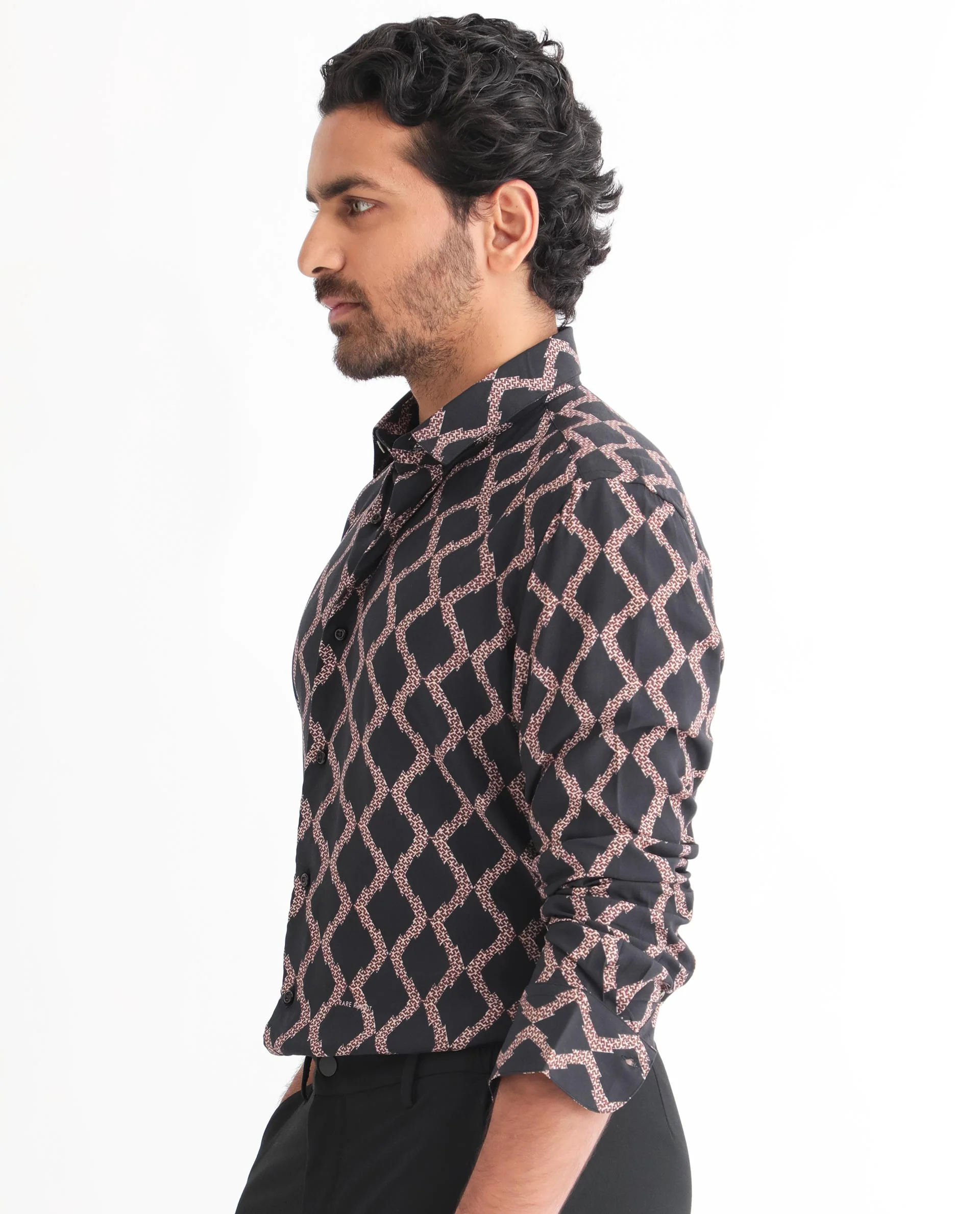 Rare Rabbit Men's Tulsa Black Viscose Geometric Print Regular Fit Full Sleeve Collared Shirt - Image 8