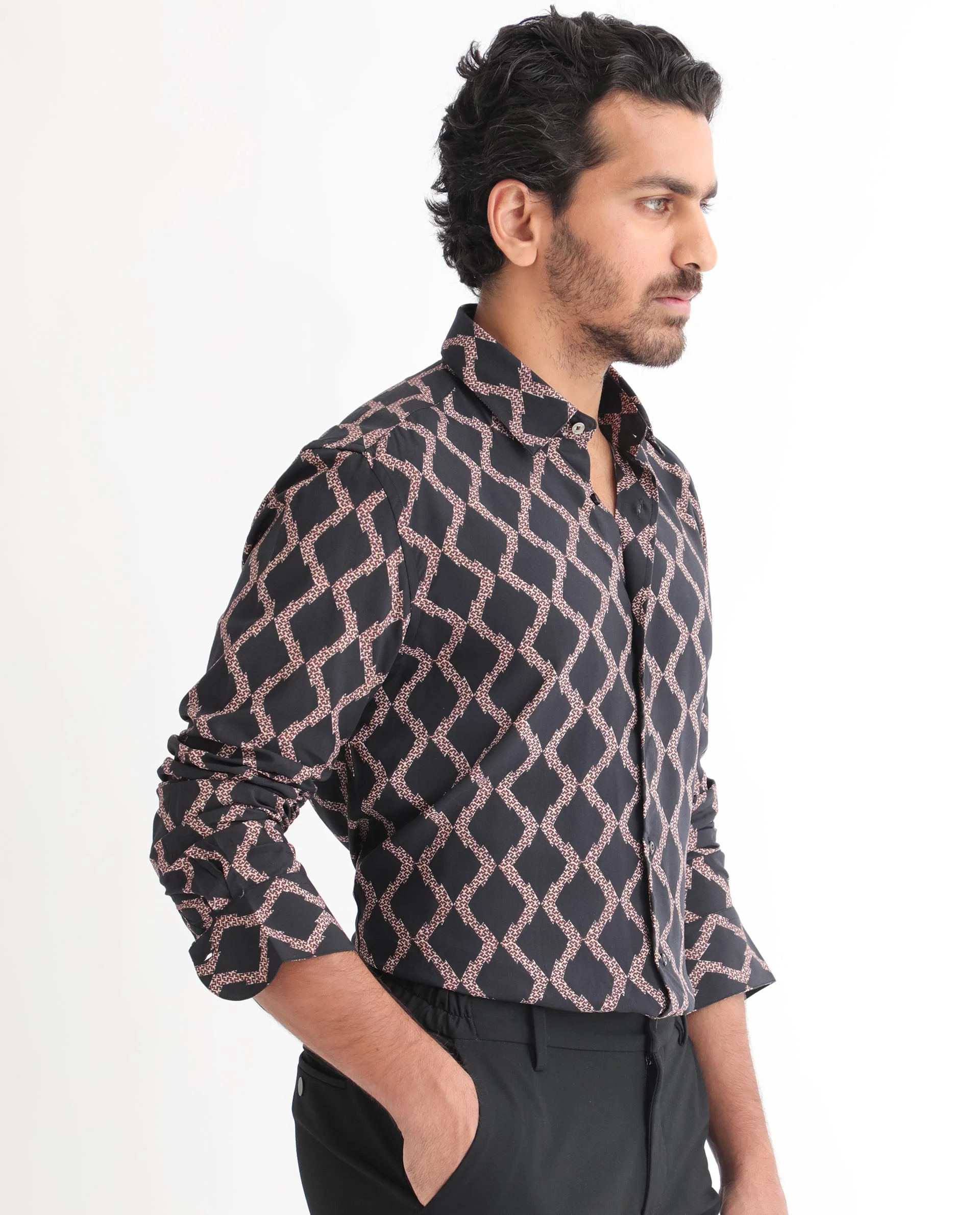 Rare Rabbit Men's Tulsa Black Viscose Geometric Print Regular Fit Full Sleeve Collared Shirt - Image 9