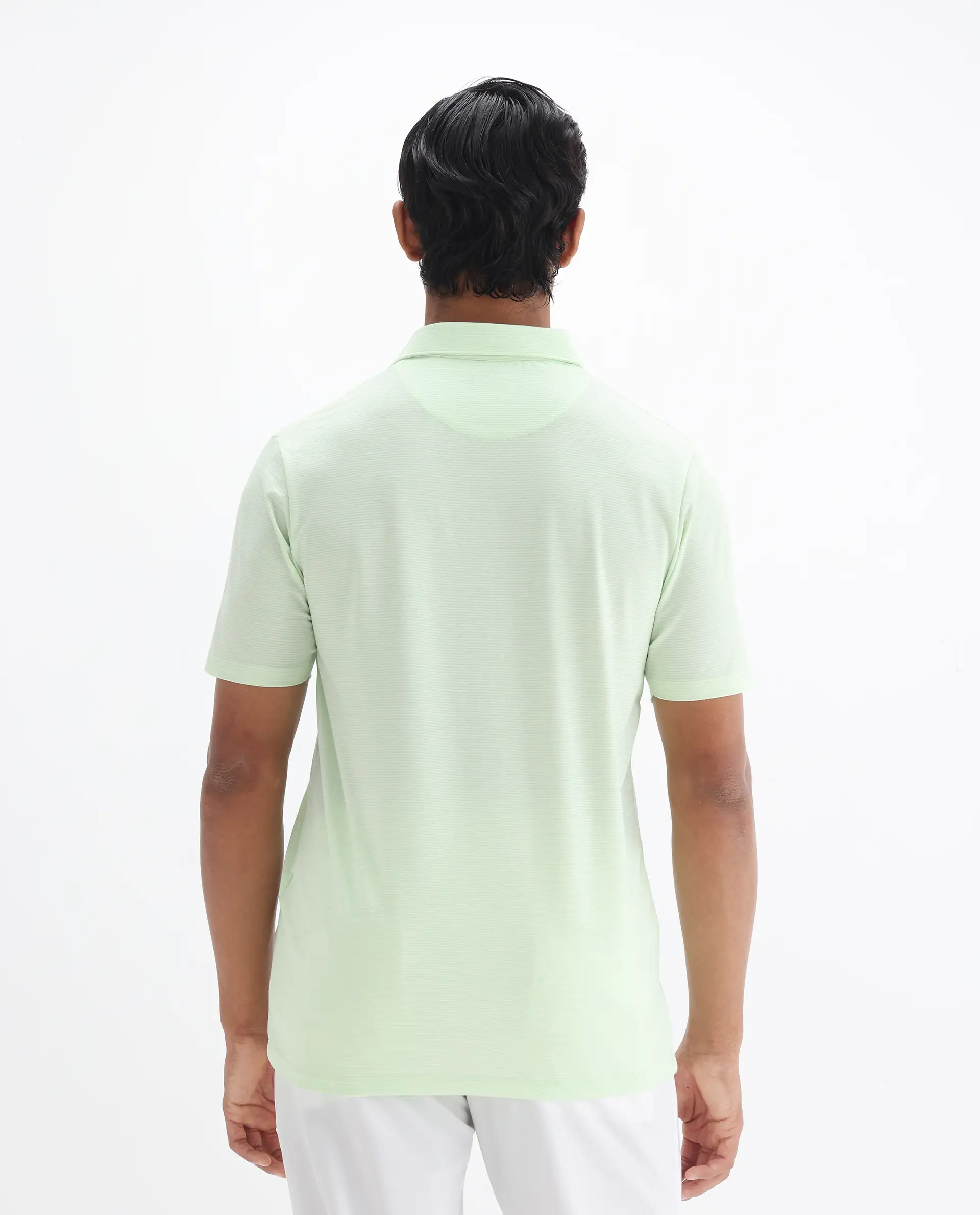 Rare Rabbit Men's Tunas Light Green Cotton Striped Print Regular Fit Half Sleeve Polo - Image 6