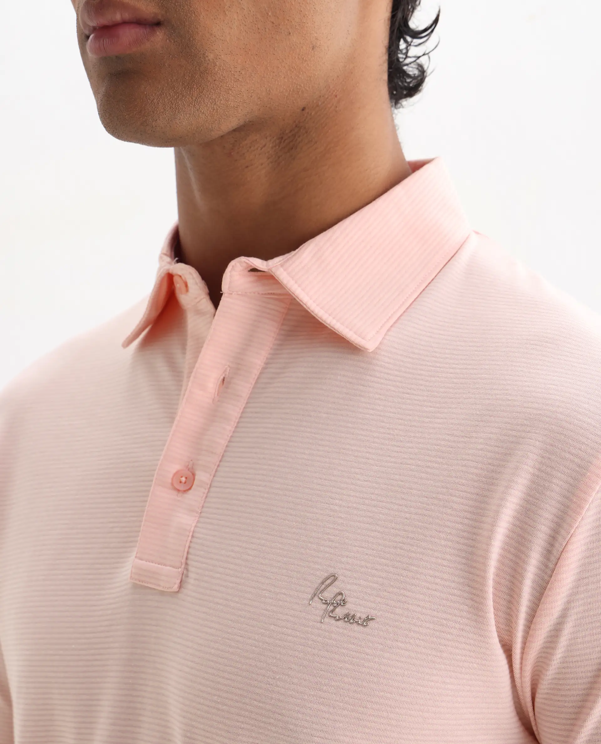 Rare Rabbit Men's Tunas Light Pink Cotton Striped Print Regular Fit Half Sleeve Polo - Image 3