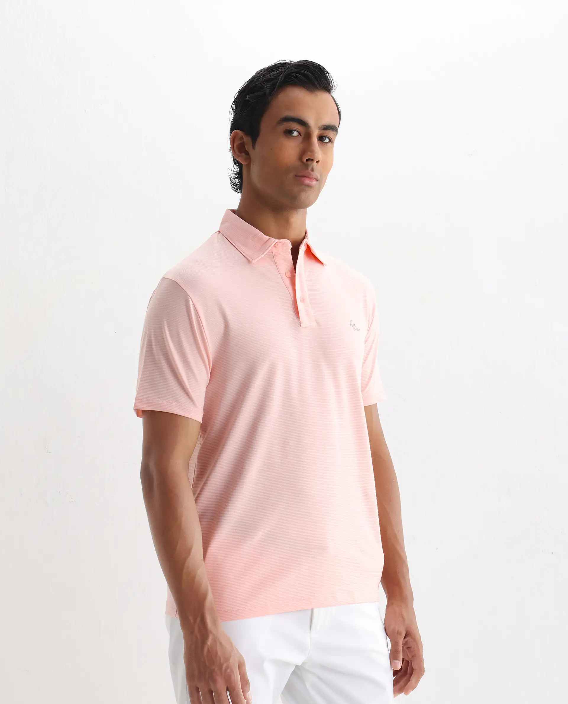 Rare Rabbit Men's Tunas Light Pink Cotton Striped Print Regular Fit Half Sleeve Polo - Image 6