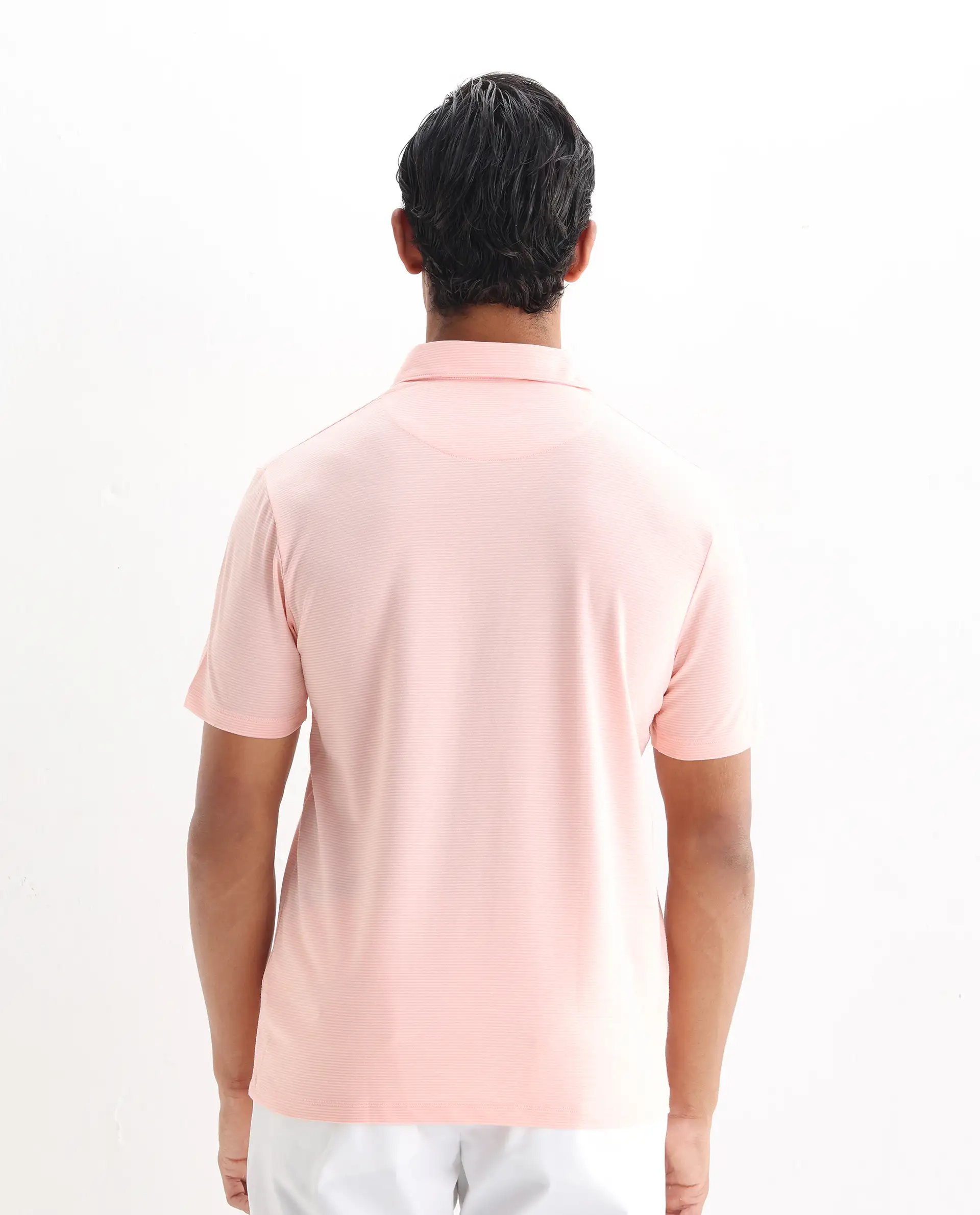 Rare Rabbit Men's Tunas Light Pink Cotton Striped Print Regular Fit Half Sleeve Polo - Image 7
